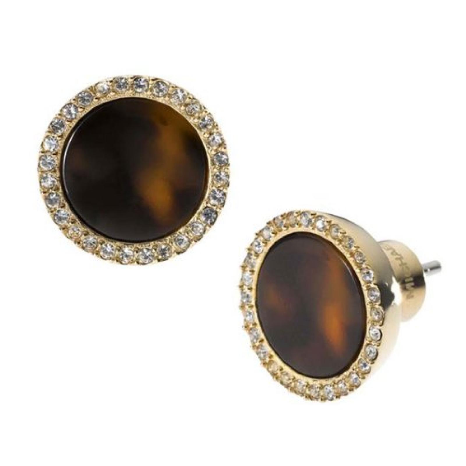 Michael Kors Damen-Ohrstecker Kunststoff Edelstahl Zirkonia IP-Gold Acetat braun wei&szlig; MKJ2366710 
