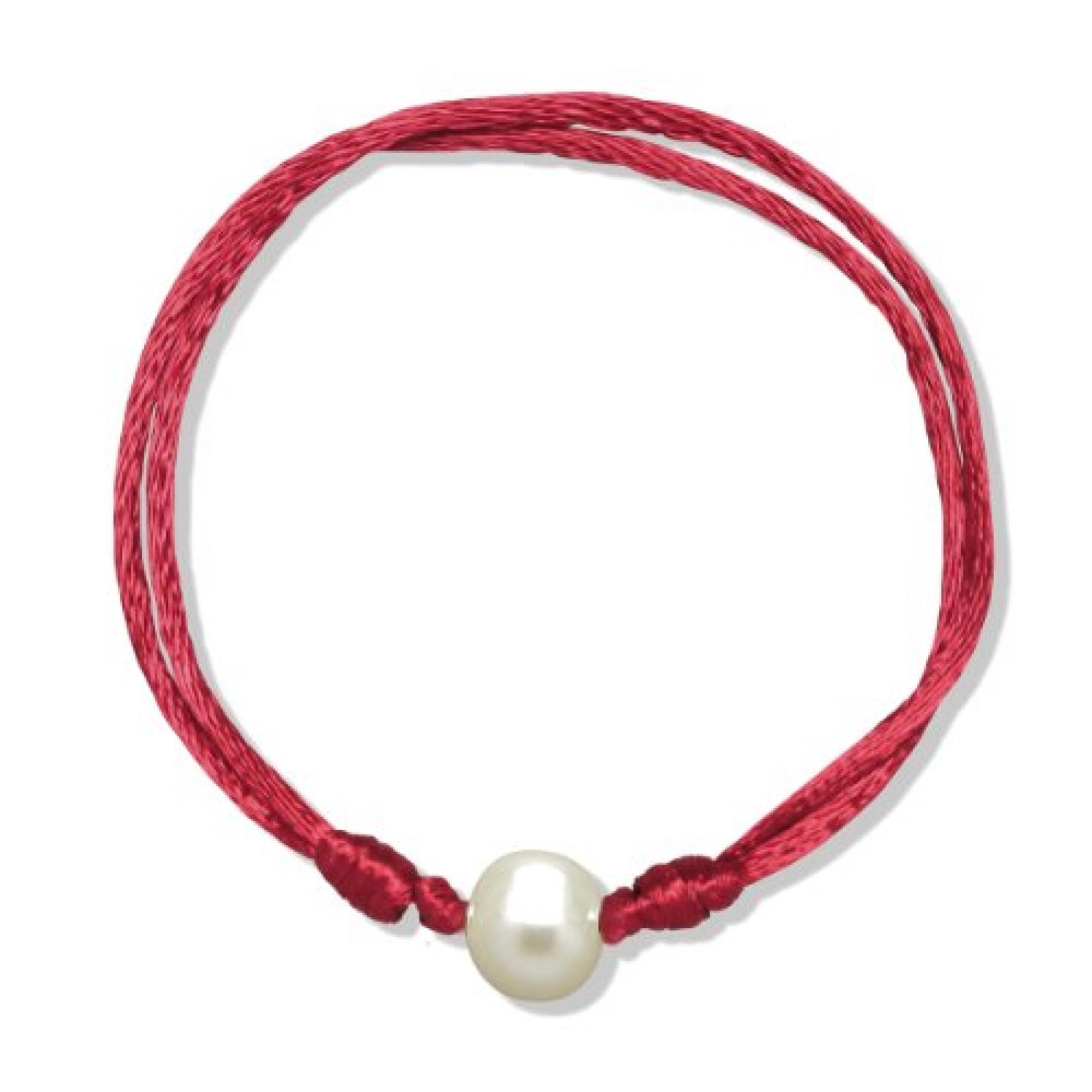 Valero Pearls Fashion Collection Damen-Armband Hochwertige Süßwasser-Zuchtperlen in ca.  9 mm Oval weiß  Satin rot  18 bis 33 m   60020024 