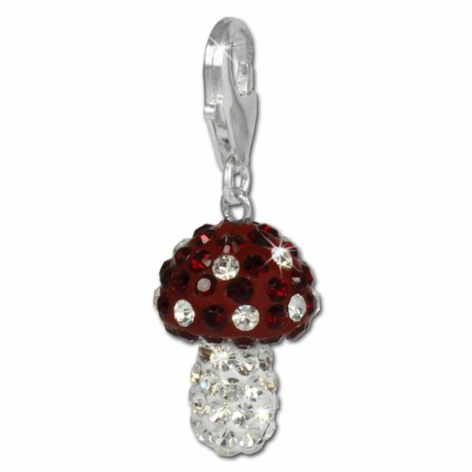 SilberDream Glitzer Charm Pilz rot Zirkonia Kristalle Anh&auml;nger 925 Silber f&uuml;r Bettelarmb&auml;nder Kette Ohrring GSC306R 