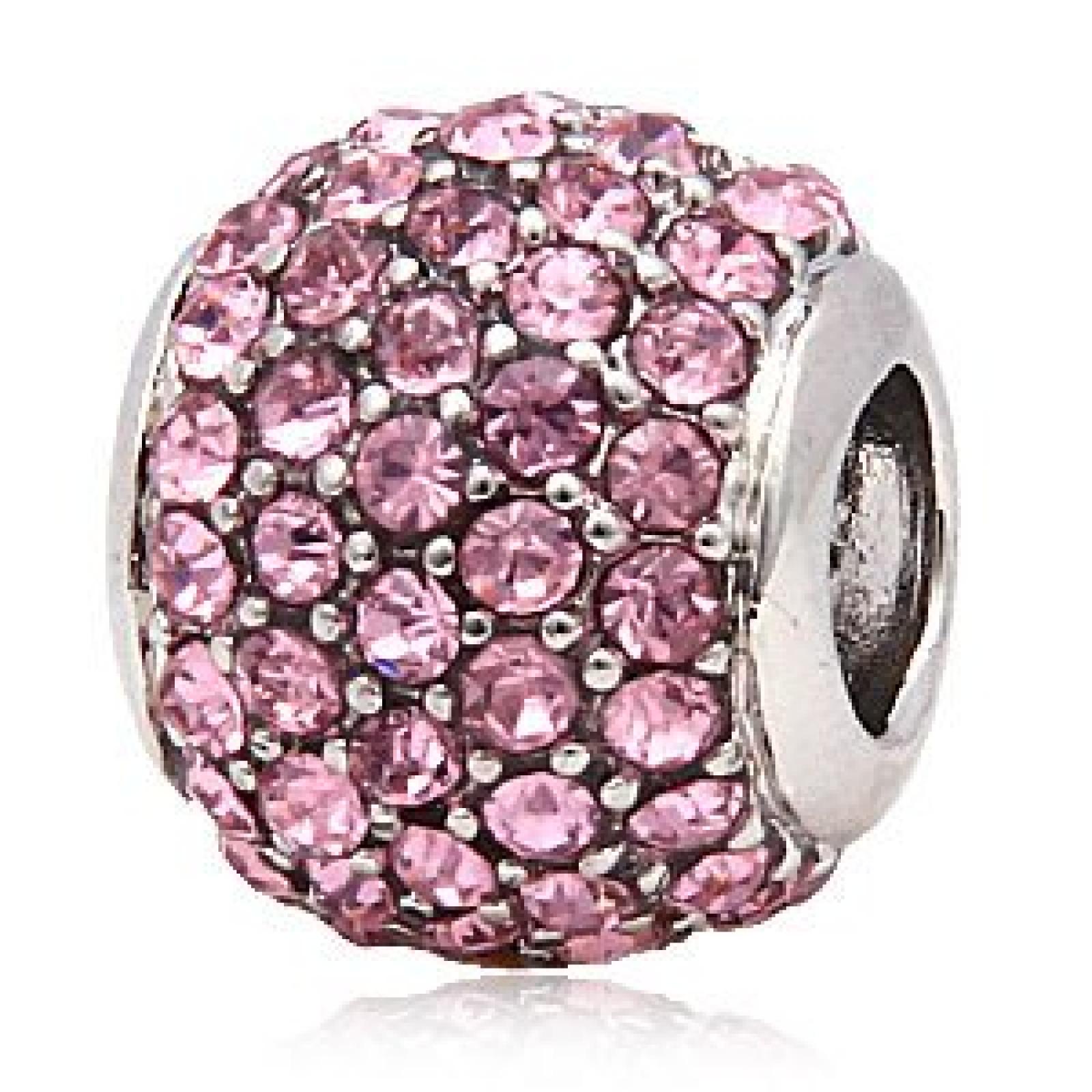 Andante-Stones 925 Silber Pav&eacute; Bead mit funkelnden Zirkoniasteinen (Rosa) Element Kugel f&uuml;r European Beads + Organzas&auml;ckchen 