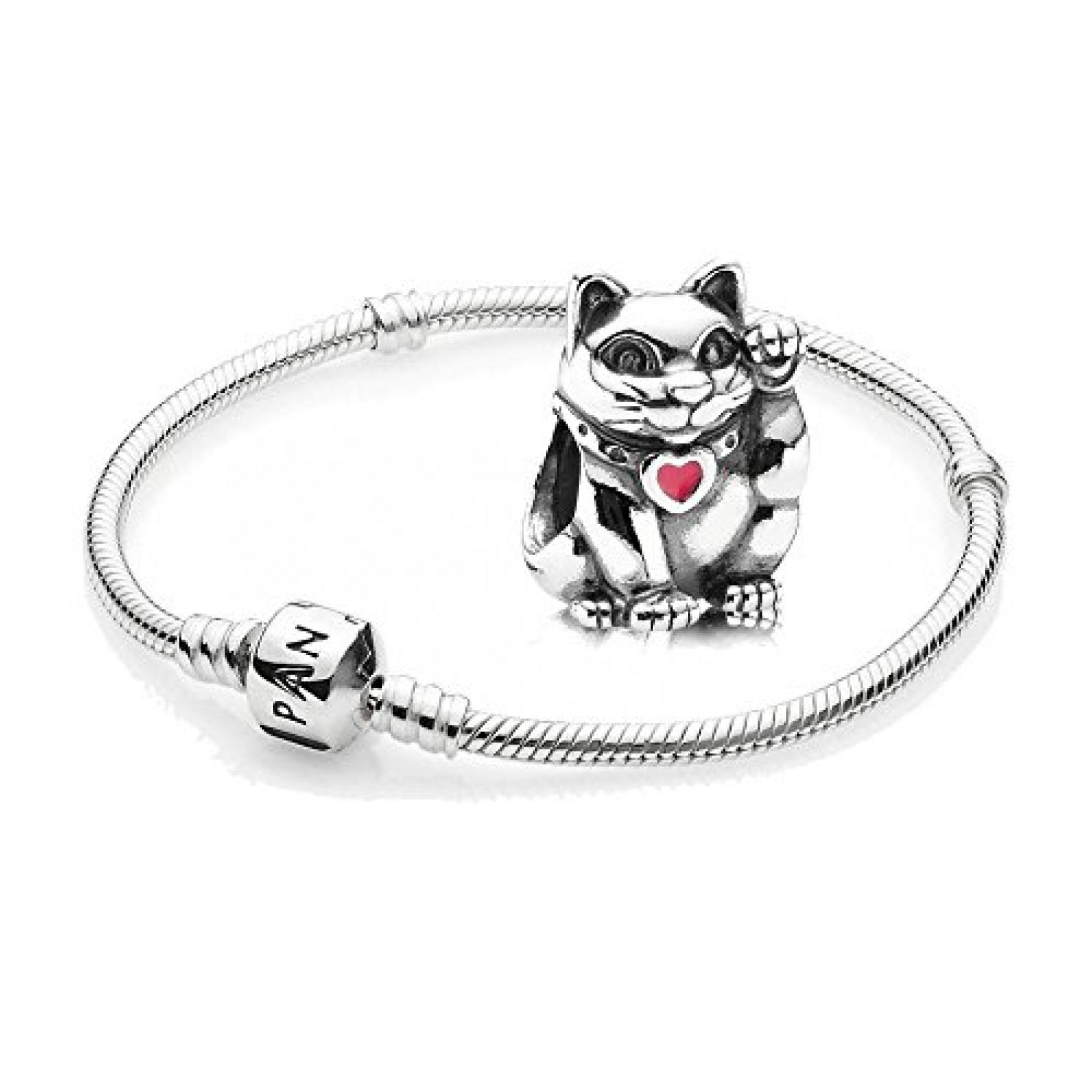 Original Pandora Geschenkset - 1 Silber Armband 590702HV und 1 Silber Element Rote Winkekatze mit roter Emaille 790989EN05 