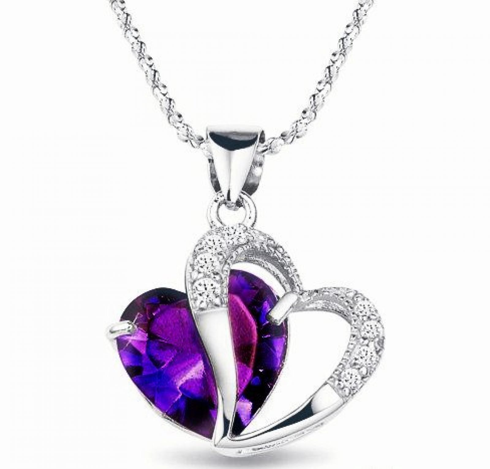 Rhodiniert 925 Silver Silber Diamond Akzent Amethyst herzf&ouml;rmige Halskette 18 " 