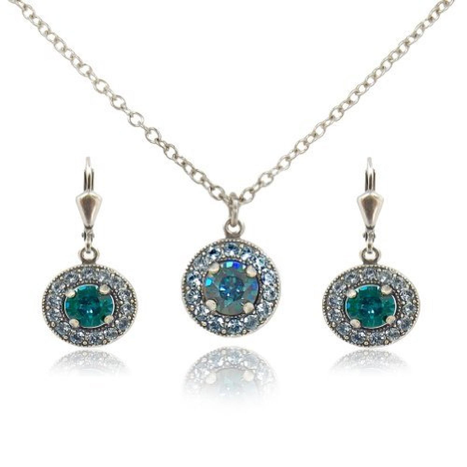 Schmuck-Set mit Swarovski Elements - Farbe Silber - Safir - in Etui - Made in Germany 