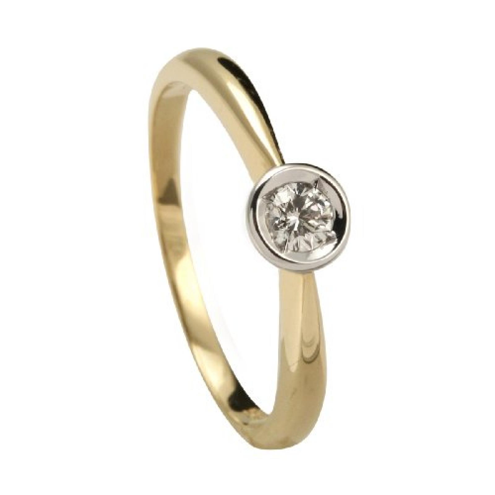 Bella Donna Damen Diamantring 585/000 Gelb-Gold teilrhodiniert 1 Brillant 0,12ct. Wei&szlig; Piqu&eacute; 