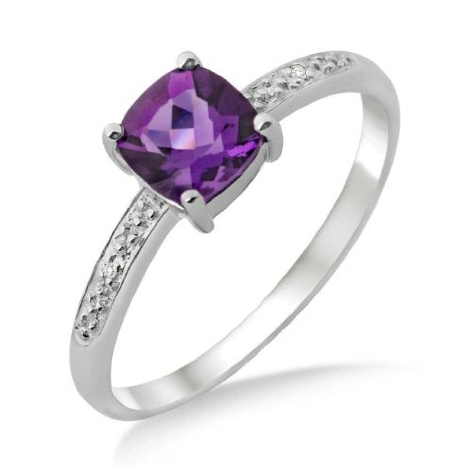 Miore Damen-Ring 375 Weißgold Amethyst CushionSchliff und Brillanten MT023AR Miore Damen-Ring 375 Weißgold Amethyst CushionSchliff und Brillanten MT023AR