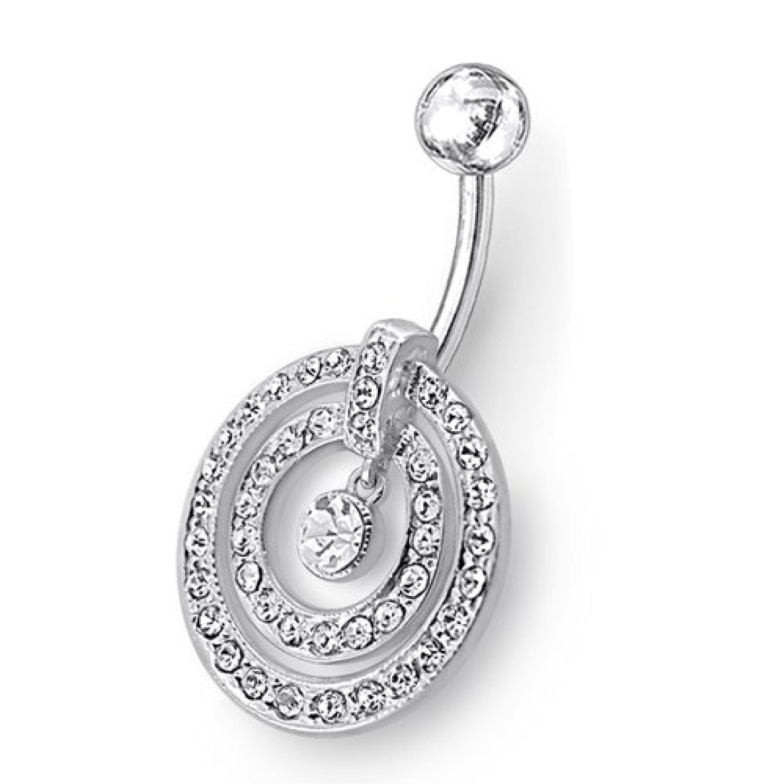Thuppaki Fancy Jeweled Herumh&auml;ngende Sterling Silber mit 14G - 3/8 Zoll (1.6x10MM) 316L chirurgischer Stahl Banana Belly Ring 
