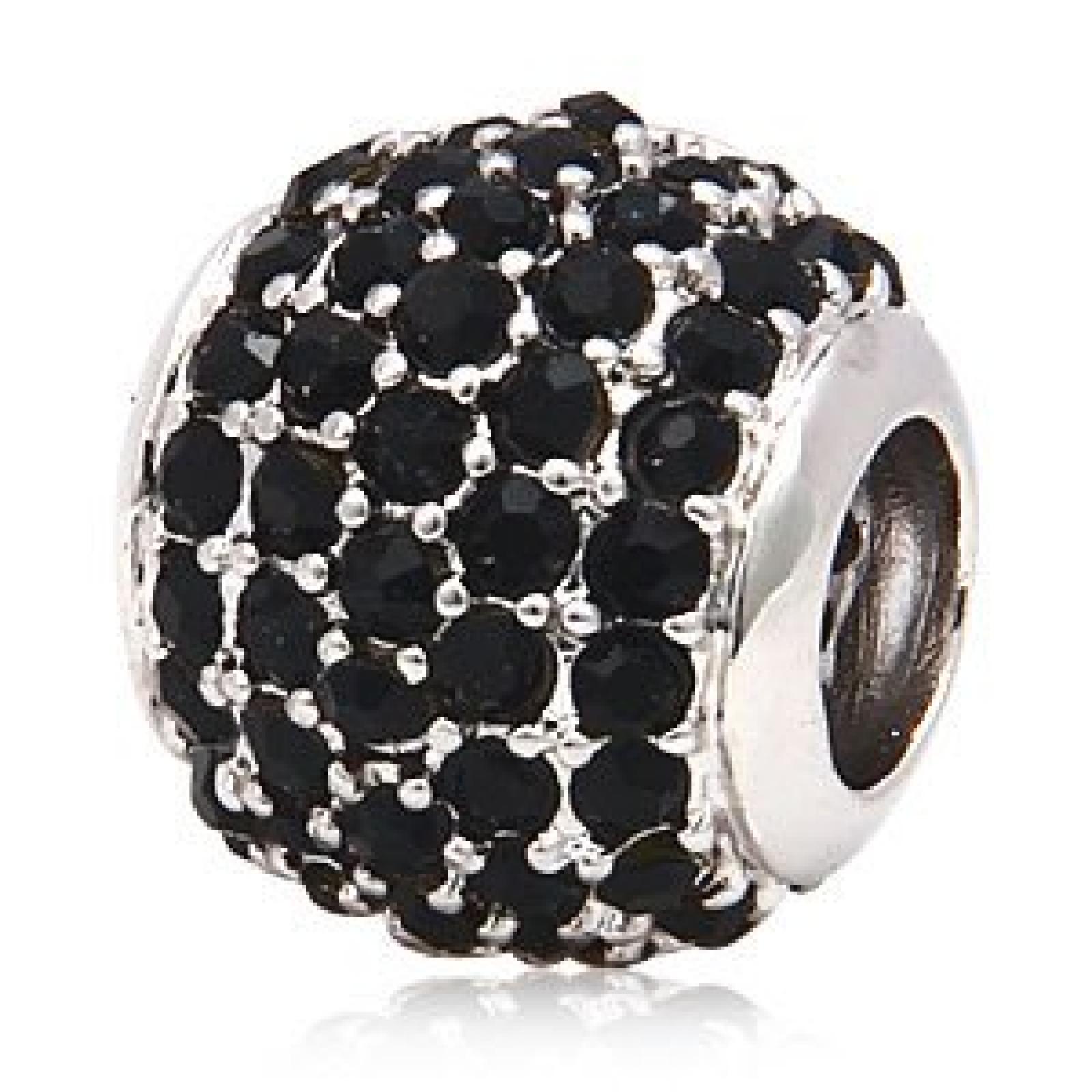 Andante-Stones 925 Silber Pavé Bead mit schwarzen Kristallsteinen - Element Kugel für European Beads + Organzasäckchen Andante-Stones 925 Silber Pavé Bead mit schwarzen Kristallsteinen - Element Kugel für European Beads + Organzasäckchen