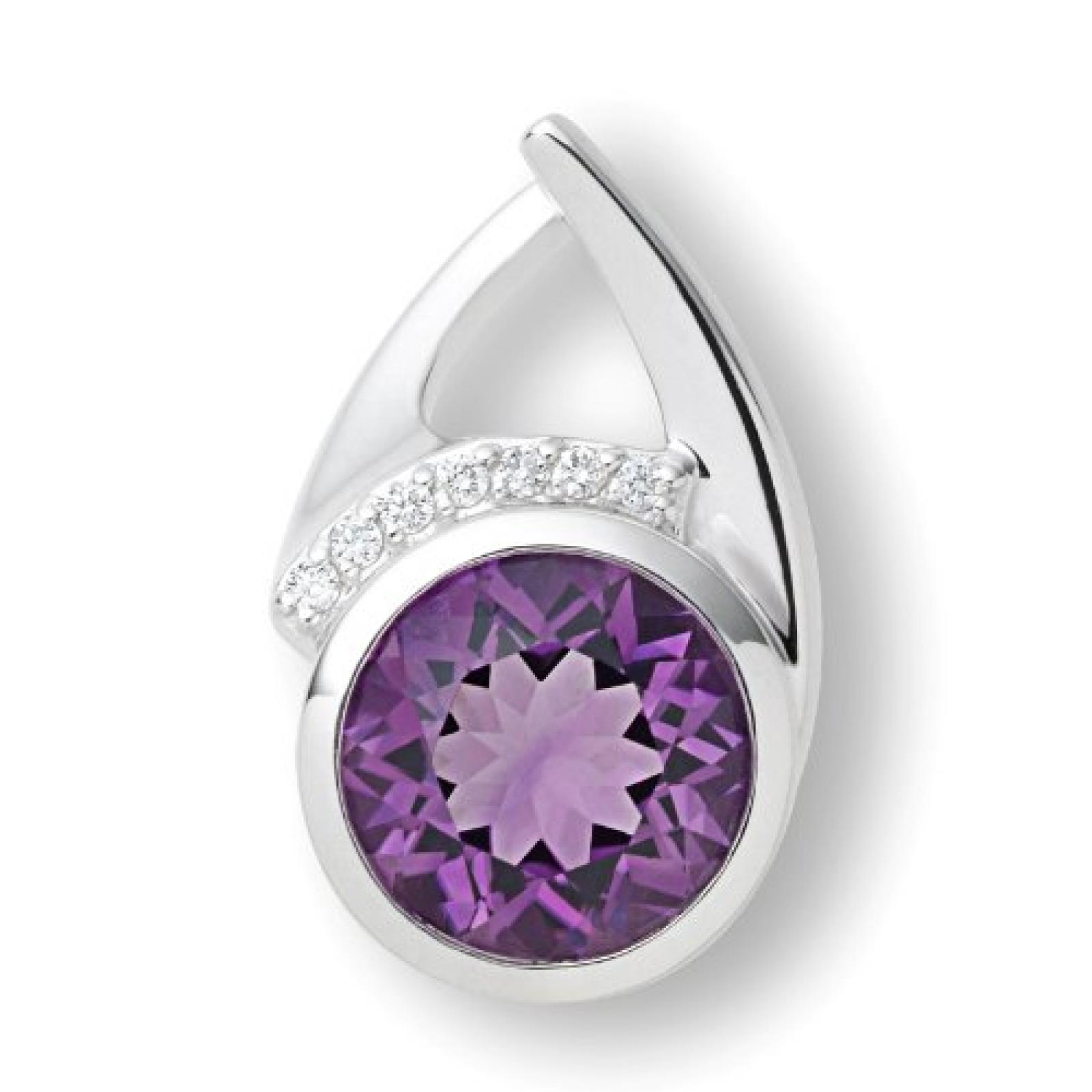 Miore MB098P Anh&auml;nger 14 Karat (585) Wei&szlig;gold mit 7 Brillanten ca.0,05 Karat und Amethyst ca.2,4Ct 