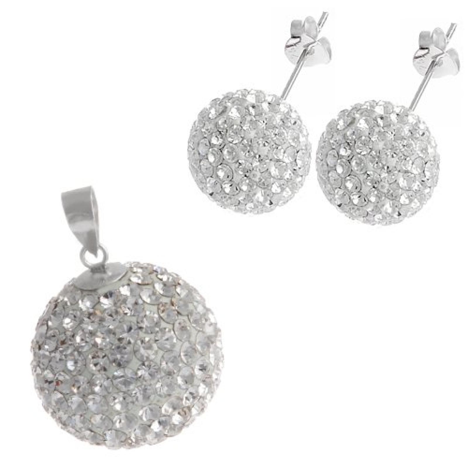 Bella Carina Damen Schmuckset Ohrstecker 12 mm und Anh&auml;nger 18 mm Kristall wei&szlig; 925 Sterling Silber 