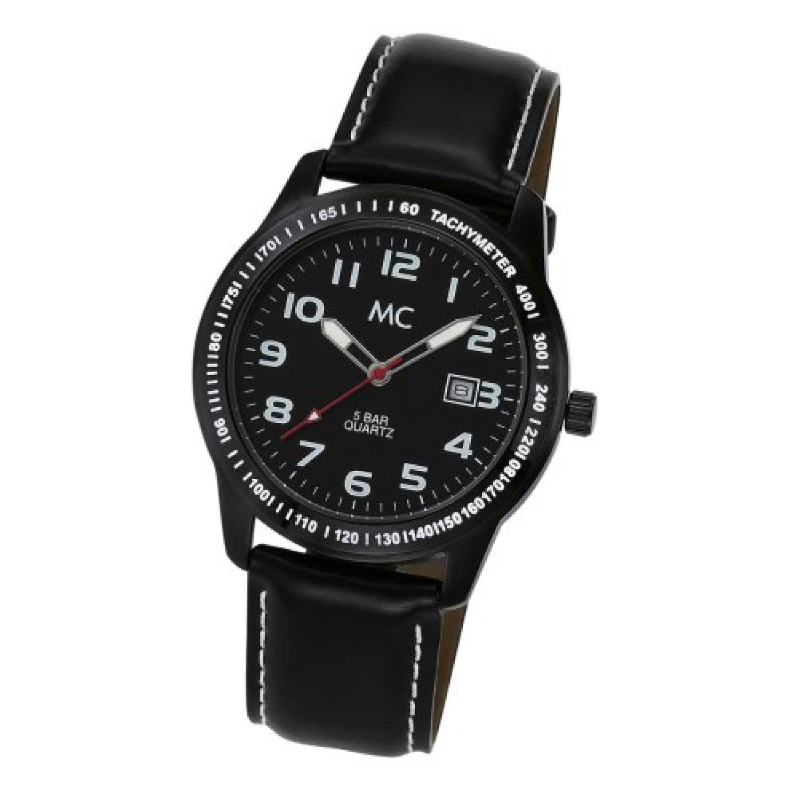MC Timetrend Herren-Armbanduhr Analog Quarz Lederband, Geh&auml;use in IP Schwarz 25545 