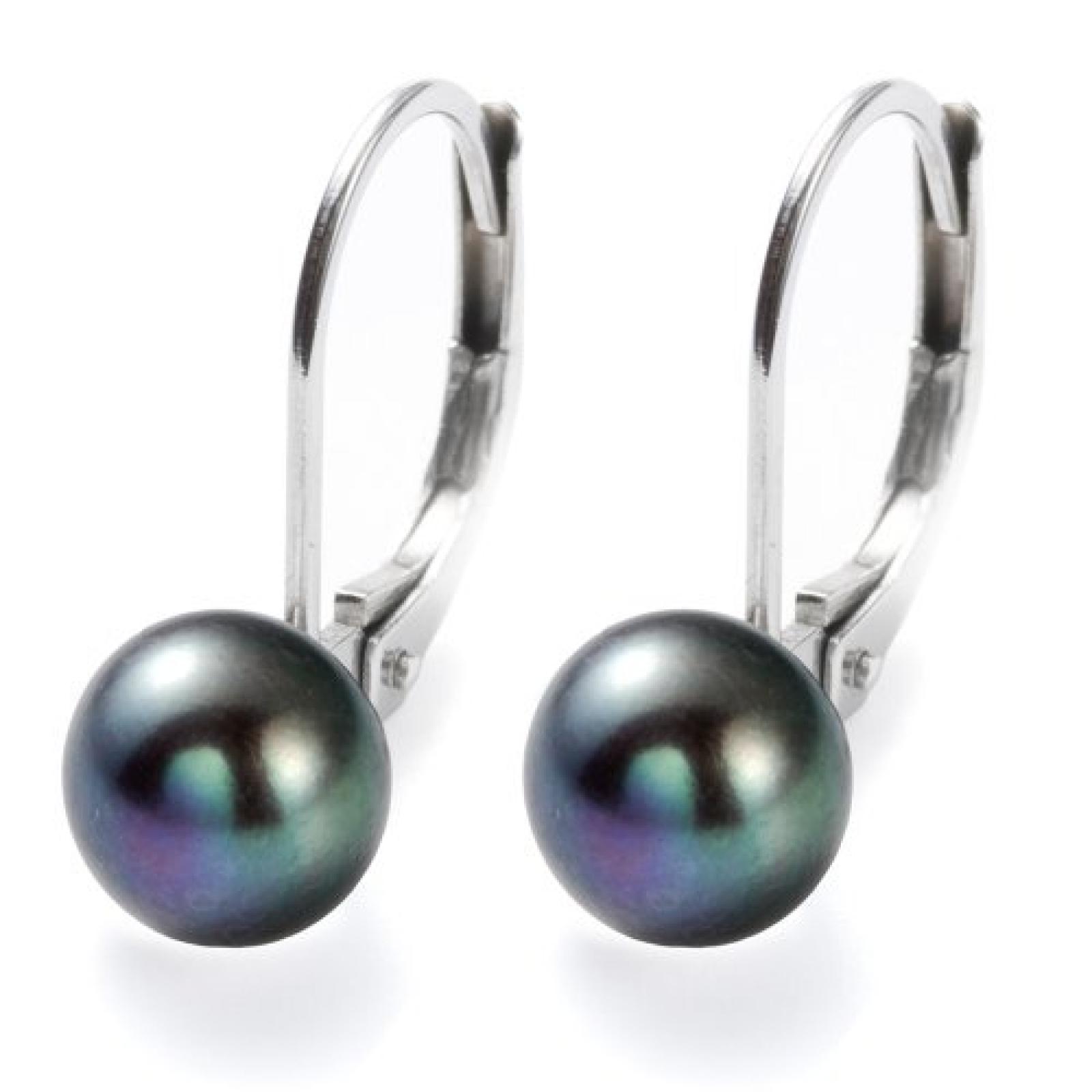 Monomania Damen-Ohrh&auml;nger Edelstahl 2 S&uuml;&szlig;wasserperlen grau 8 mm 31633 