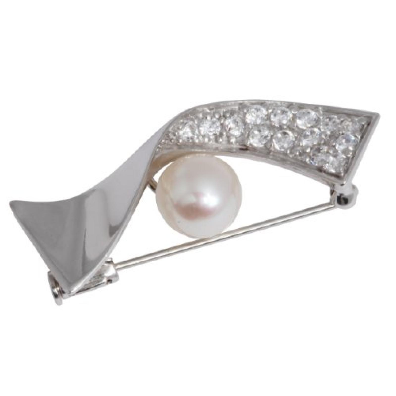 Bella Donna Damen-Brosche 925 Sterlingsilber 1 S&uuml;&szlig;wasser-Zuchtperle 14 Zirkonia 655010 