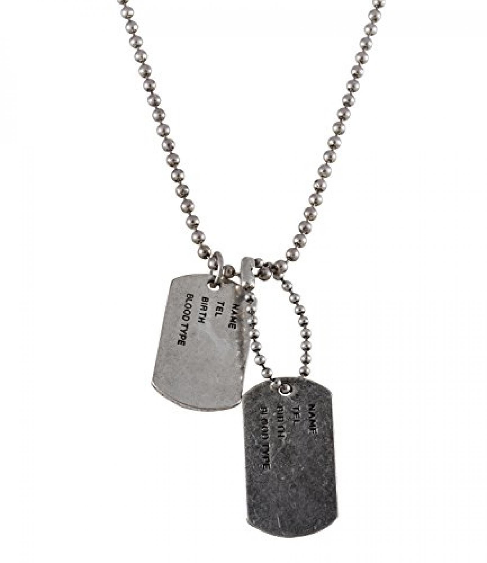 SIX MAN silberne Kugel Kette mit zwei Dog-Tag Anh&auml;ngern / Hundemarke (275-210) 