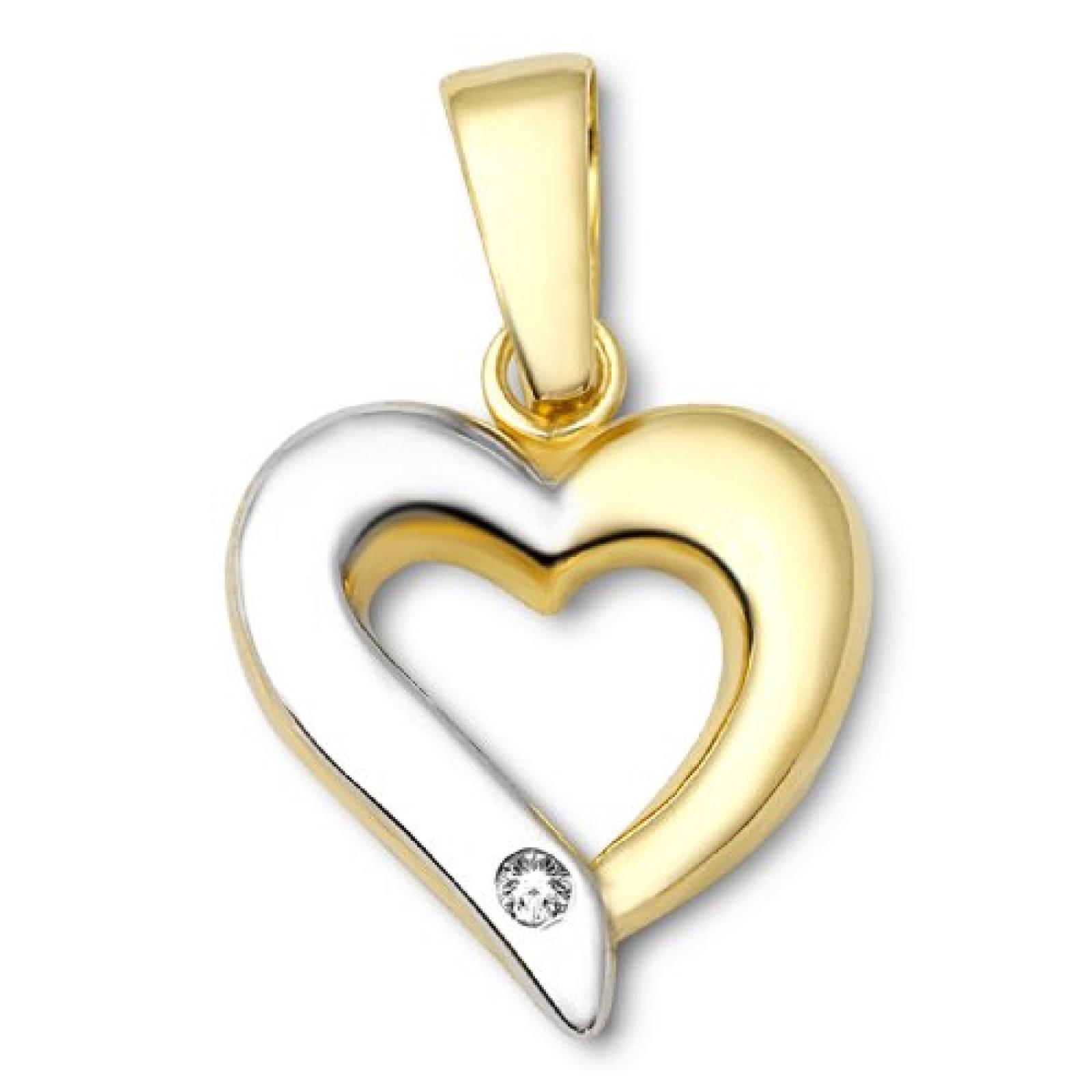Miore Damen-Anhänger Herz 9 Karat 375 Bicolor Brillant MA985P 