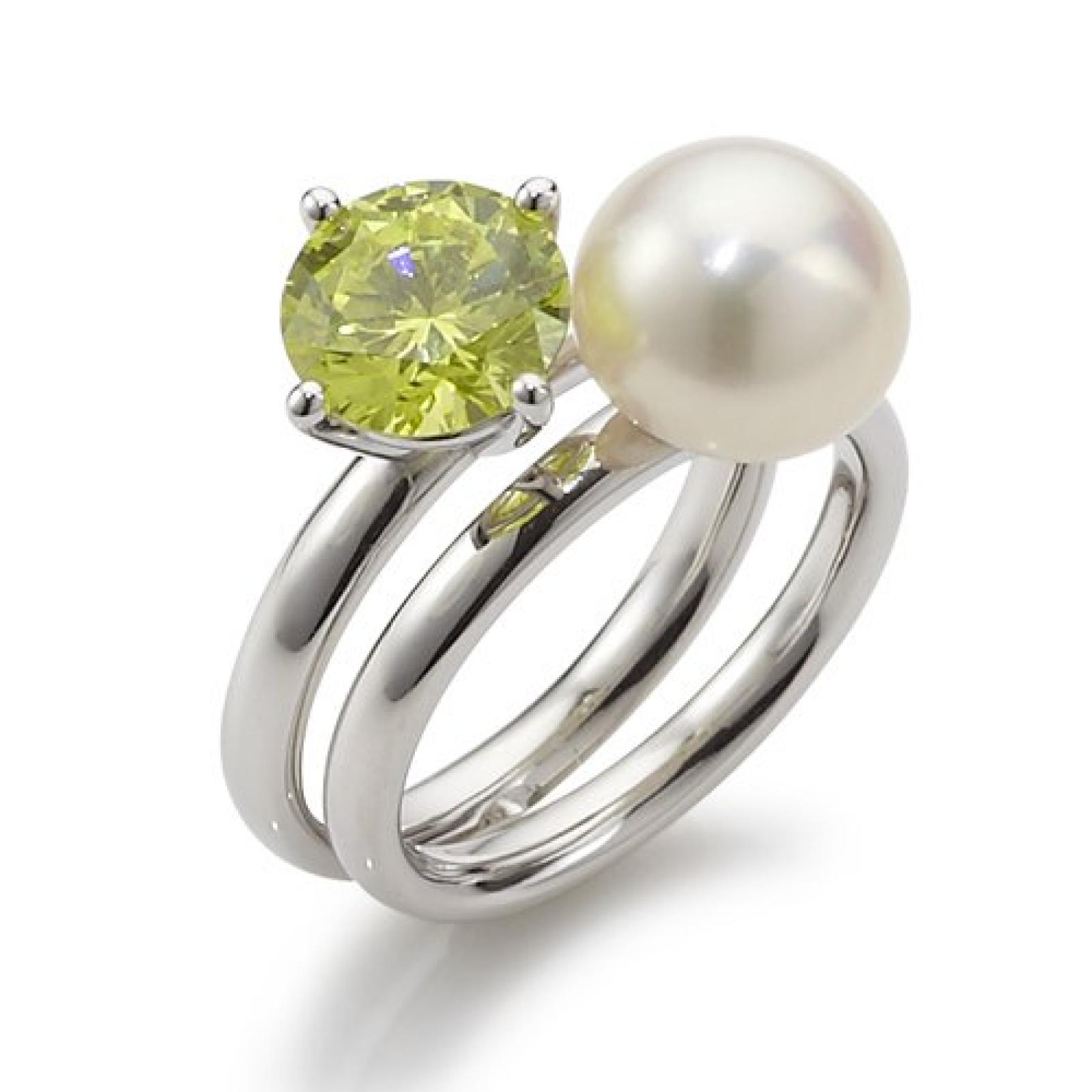 Adriana Damen-Ring Süßwasser Zuchtperlen lime 925 Sterling-Silber Rainbow RAR-G-Gr.56 