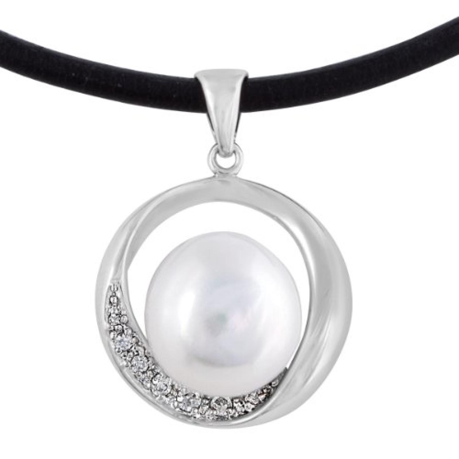 Bella Donna Damen-Halskette Anh&auml;nger 925 Sterling Silber 7 Zirkonia weiss 1 S&uuml;&szlig;wasser-Zuchtperle irregul&auml;r weiss 12.0-13.0 mm 44 cm 108250 