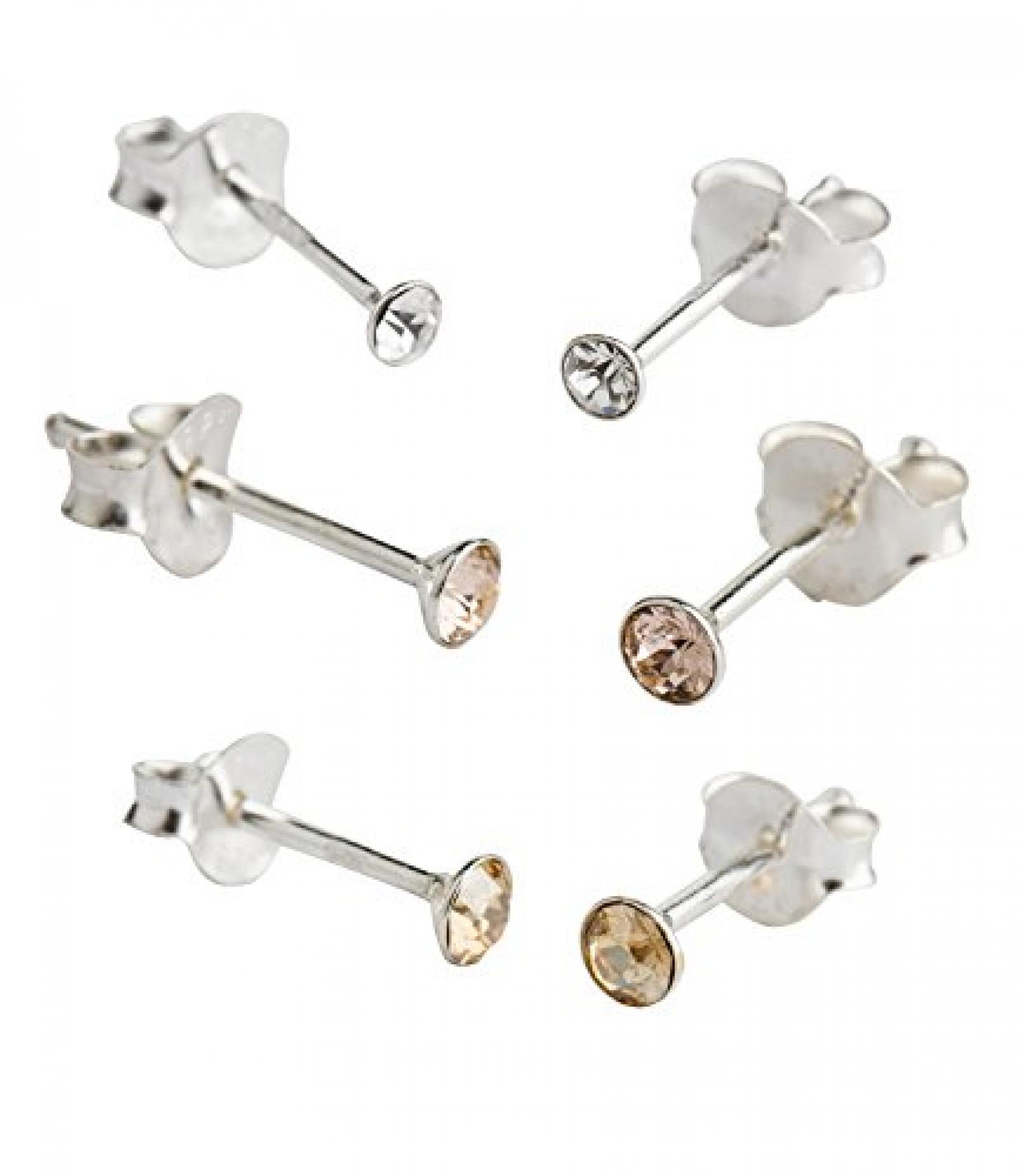 SIX 3er Set Ohrstecker aus 925er Silber mit wei&szlig;-beigen Strasssteinen (293-492) 