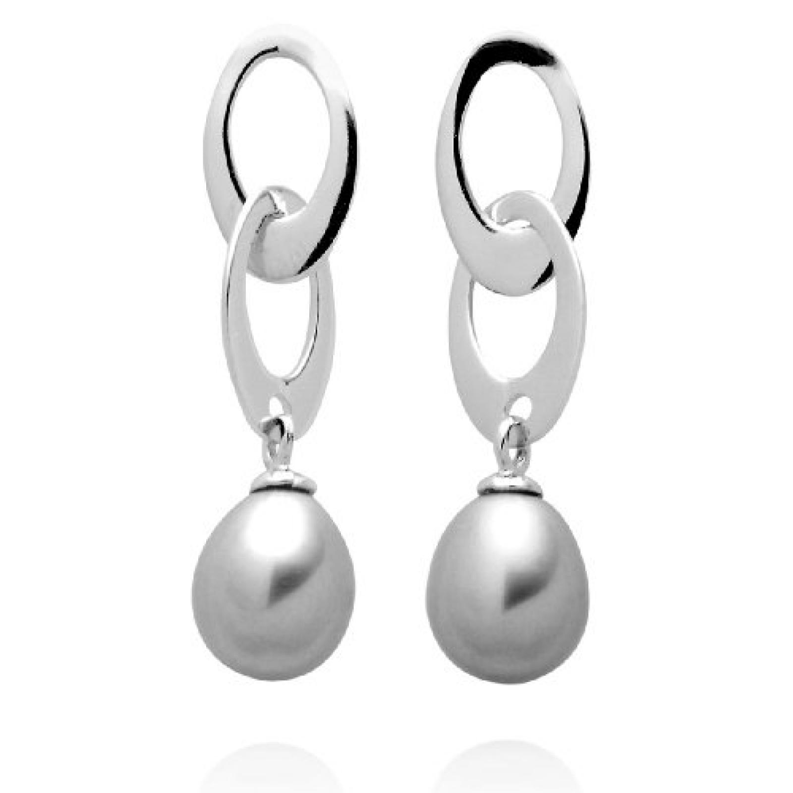Valero Pearls Fashion Collection Damen-Ohrstecker Hochwertige Süßwasser-Zuchtperlen in ca.  7 mm Tropfenform grau 925 Sterling Silber       60201246 