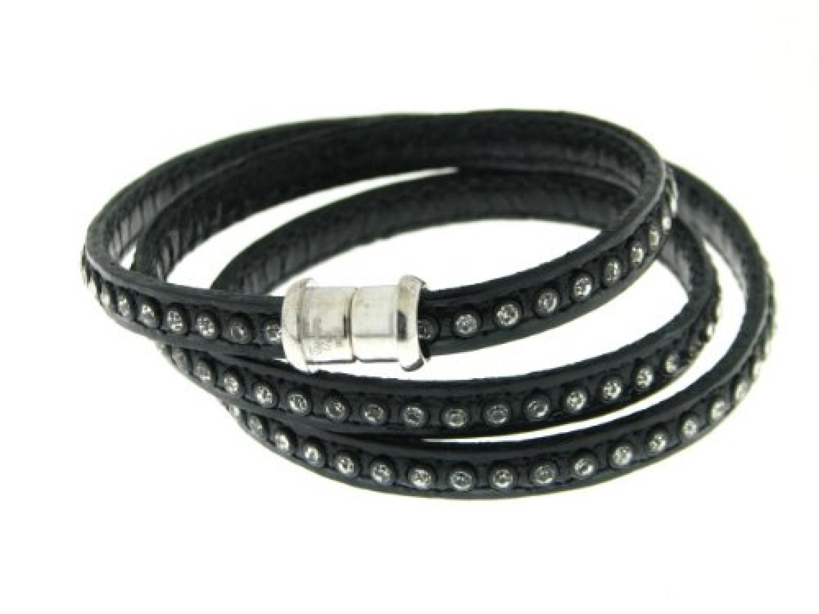 Kettenworld Unisex-Armband 925 Sterling Silber schwarz mit Strasssteinen 326461 