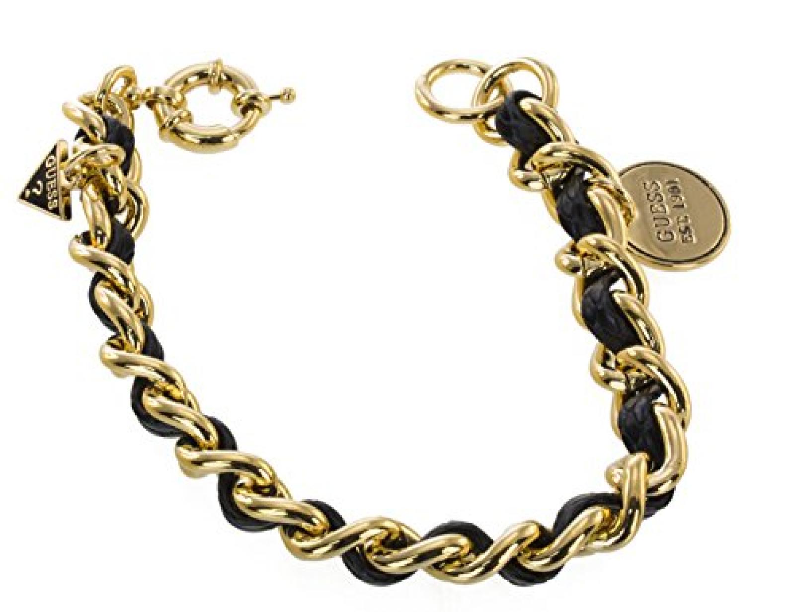 Guess Damen-Armband Metall mit Leder und Anh&auml;nger UBB71222 