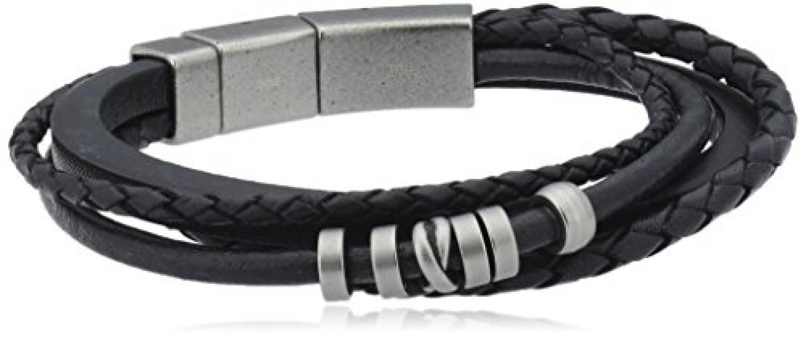 FOSSIL  JF85299040 Herren Armband Leder schwarz Edelstahl 23 cm 