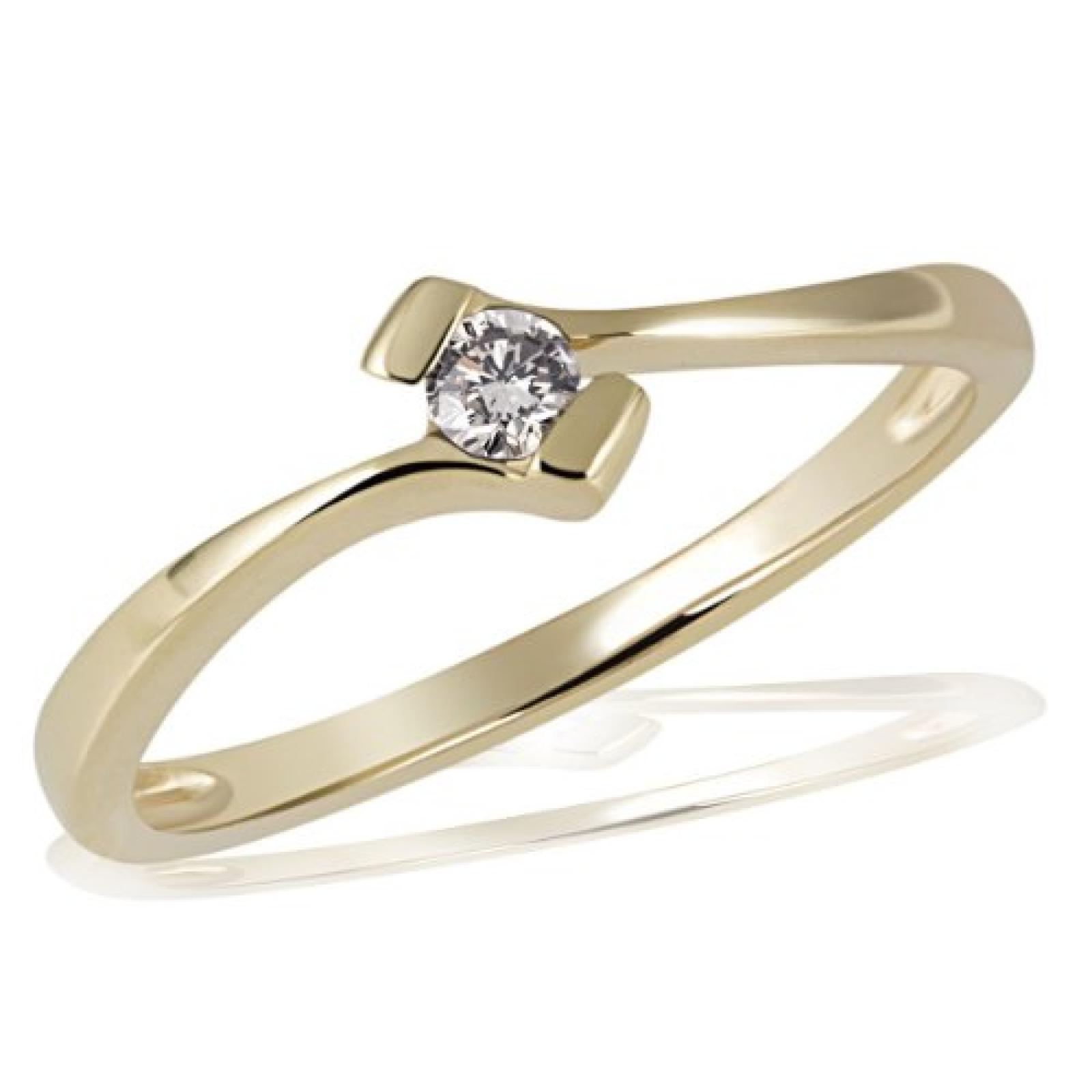 Goldmaid Damen-Ring 18 Karat 750 Gelbgold Verlobung Solitär 1 Brillant 0,10 ct. So R3925GG750 