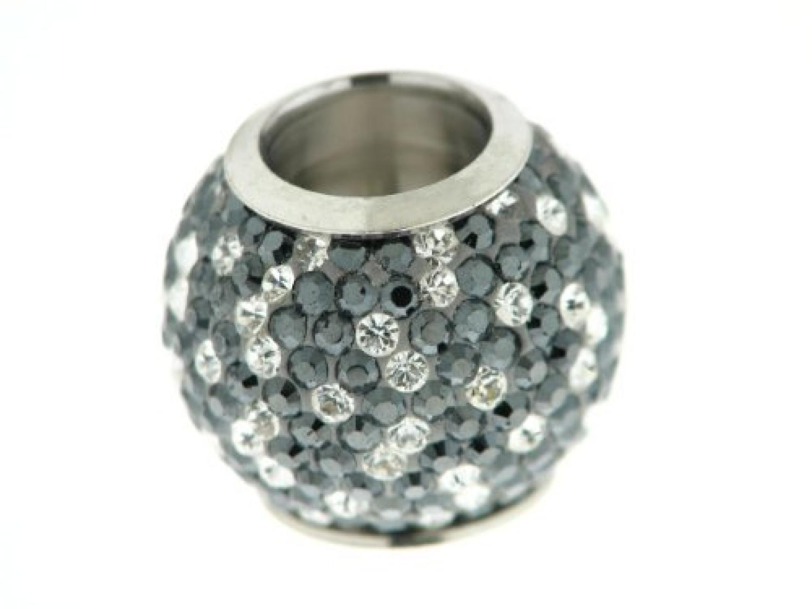 Kettenworld Unisex-Bead Magnetzwischenteil Kugel mit Strass 925 Sterling Silber schwarz und weiß FA 74393/92 