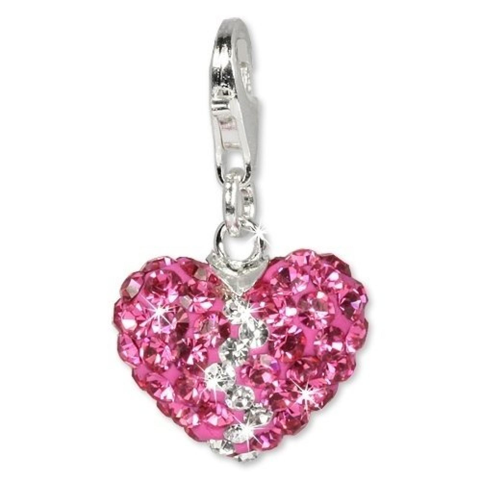 SilberDream Glitzer Charm Liebes Herz rosa Swarovski Kristalle SHINY Anh&auml;nger 925 Silber f&uuml;r Bettelarmb&auml;nder Kette Ohrring GSC305 