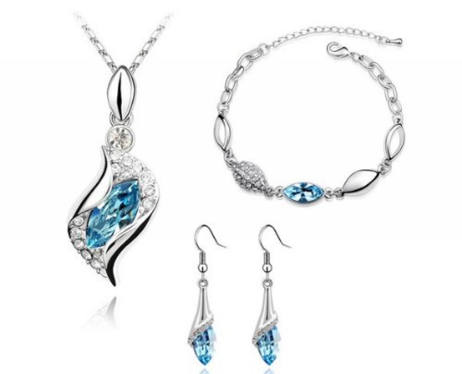 Vikky Weihnachtsgeschenk SALE Damen-Schmuckset(Halskette + Ohrringe+Armband)mit SWAROVSKI ELEMENTS &Ouml;sterreichische Kristallen Anh&auml;nger Blau CG1621 