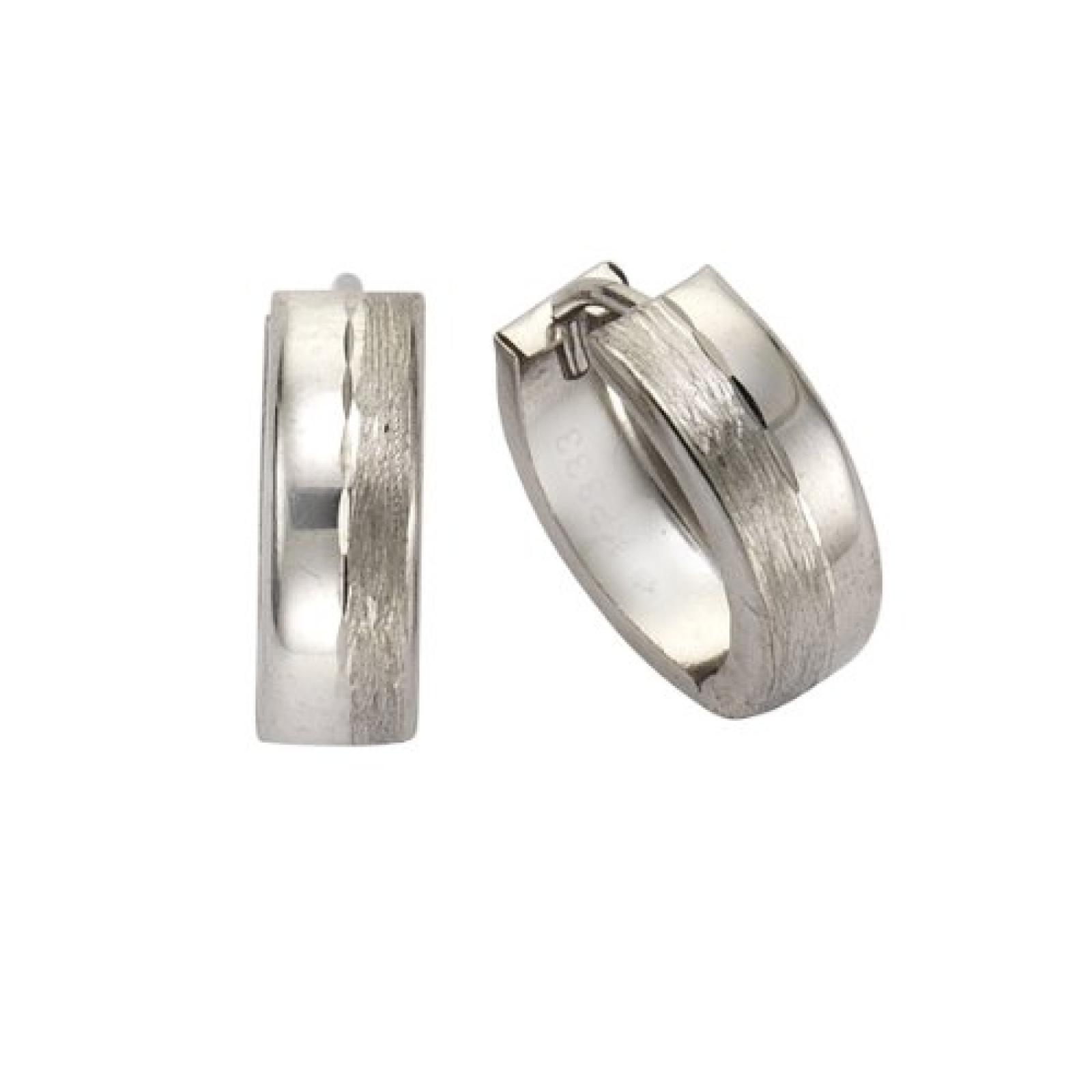 Celesta Damen-Klappcreolen 333 Wei&szlig;gold matt/diamantiert 13.5 mm 311310091-4 