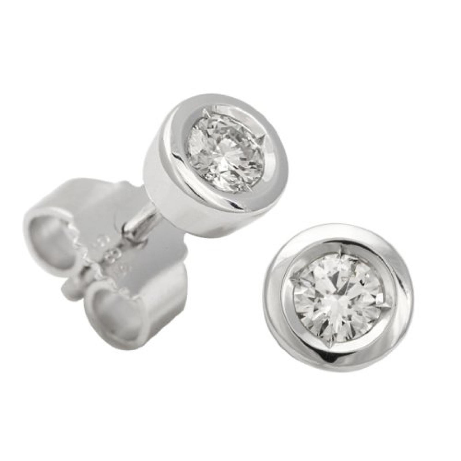 Bella Donna Damen -Ohrstecker 585 Wei&szlig;gold 2 Brillanten 0,22ct. Wei&szlig; Piqu&eacute; 903005 