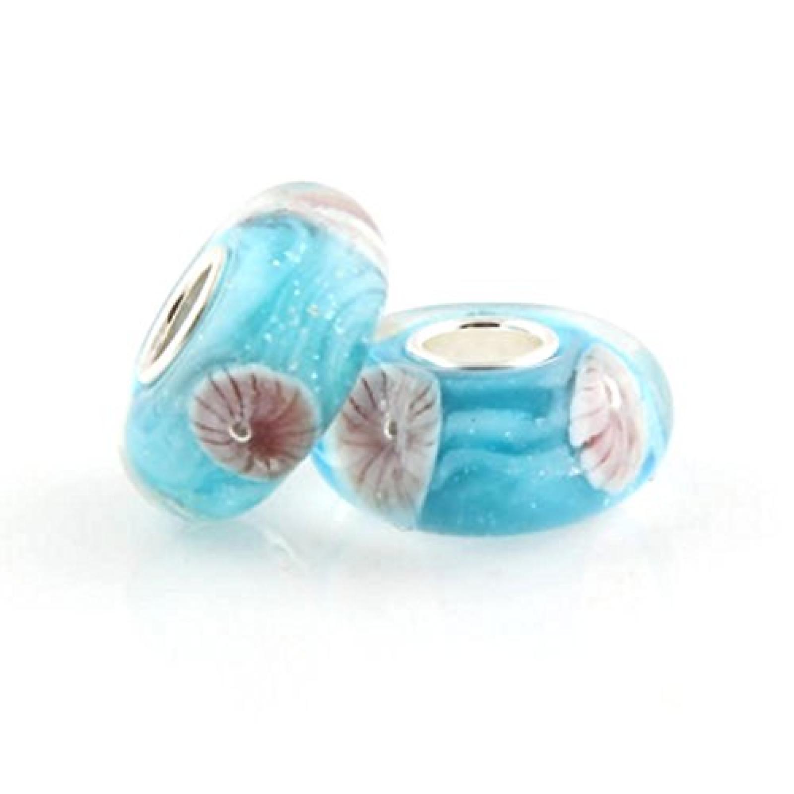 TAOTAOHAS Damen - European Armband Charms Beads, Sterling-Silber 925 mit See blau Murano glas perlen, Elfenbein-Orchideen 