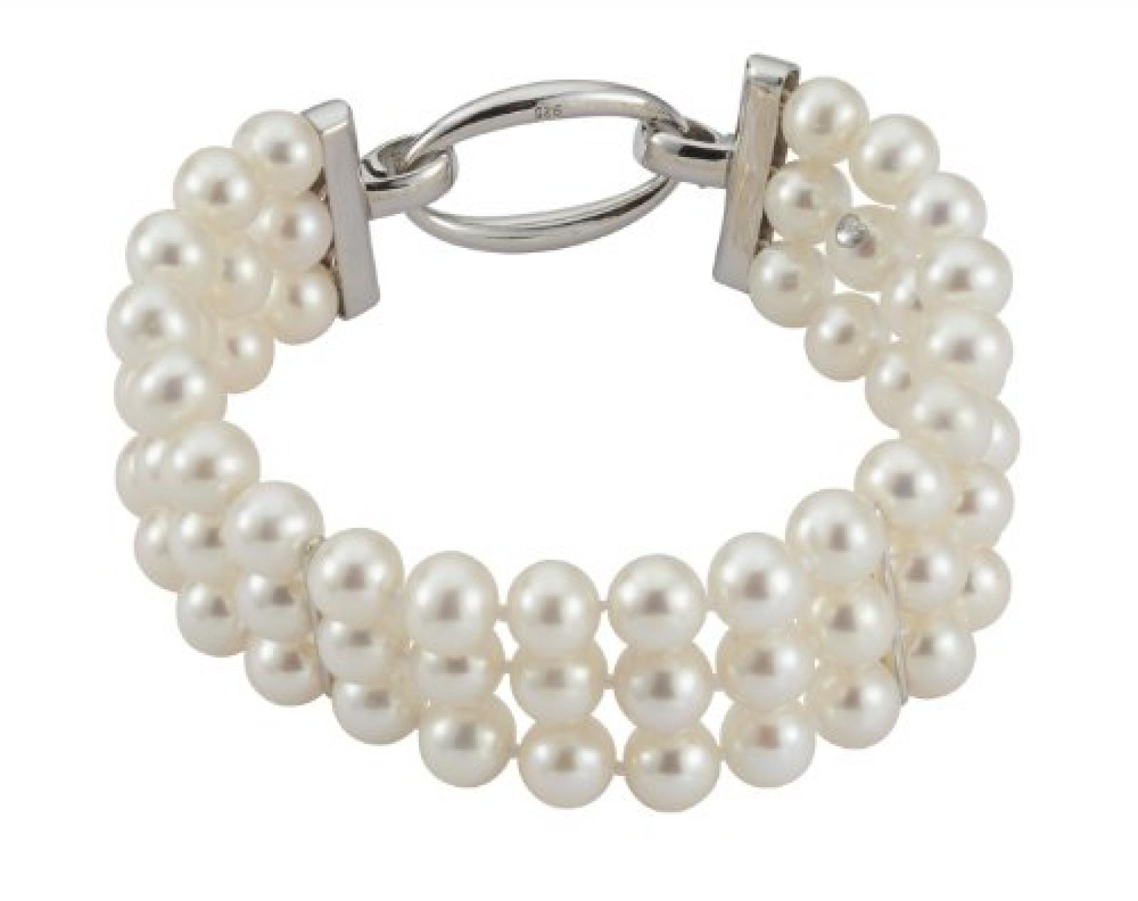 Adriana Damen-Armband S&uuml;&szlig;wasser Zuchtperlen 3-reihig 925 Sterling Silber PR6-10 