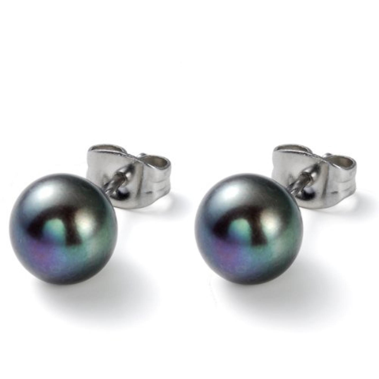 Monomania Damen-Ohrstecker Edelstahl 2 S&uuml;&szlig;wasserperlen grau 8 mm 31243 