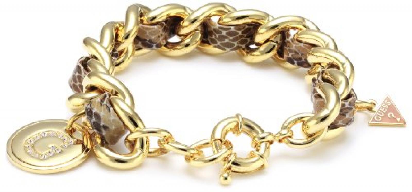 Guess Damen-Armband Metall mit Leder und Anh&auml;nger UBB71230 