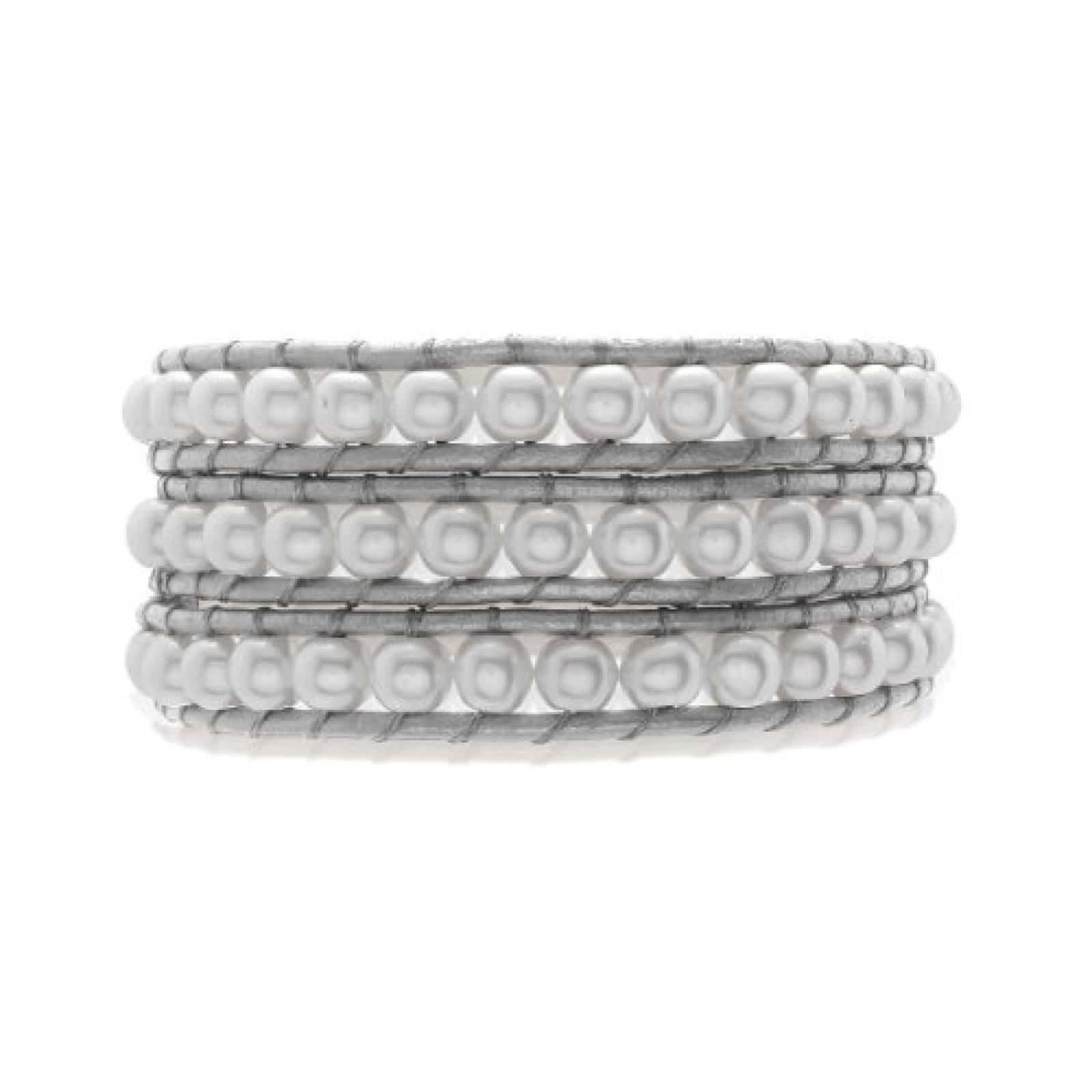 Rafaela Donata Damen-Armband Leather Collection Leder silberfarben Perlen wei&szlig; 60831028 