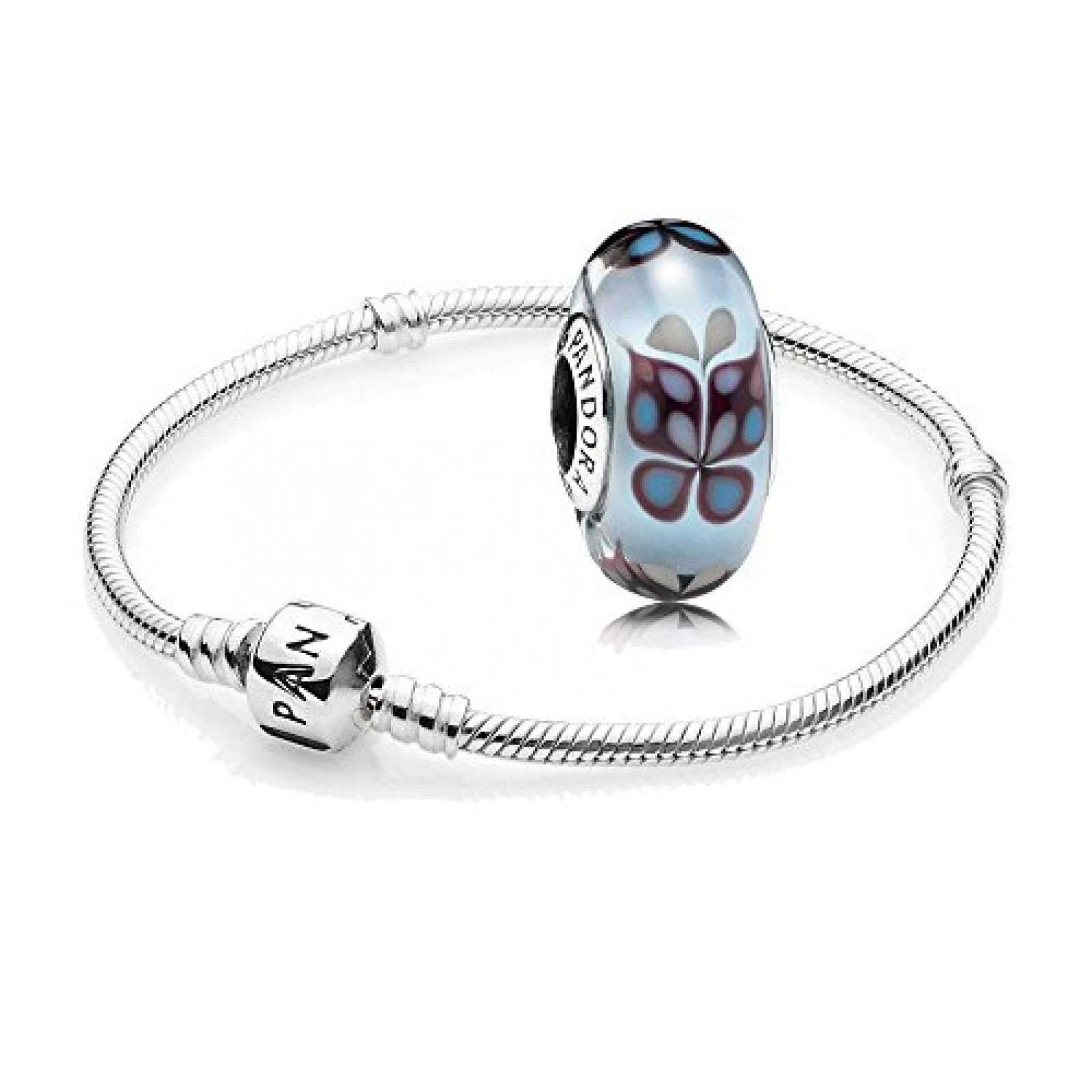 Original Pandora Geschenkset - 1 Silber Armband 590702HV und 1 Silber Muranoglas Element Hellblauer Schmetterling 791622 