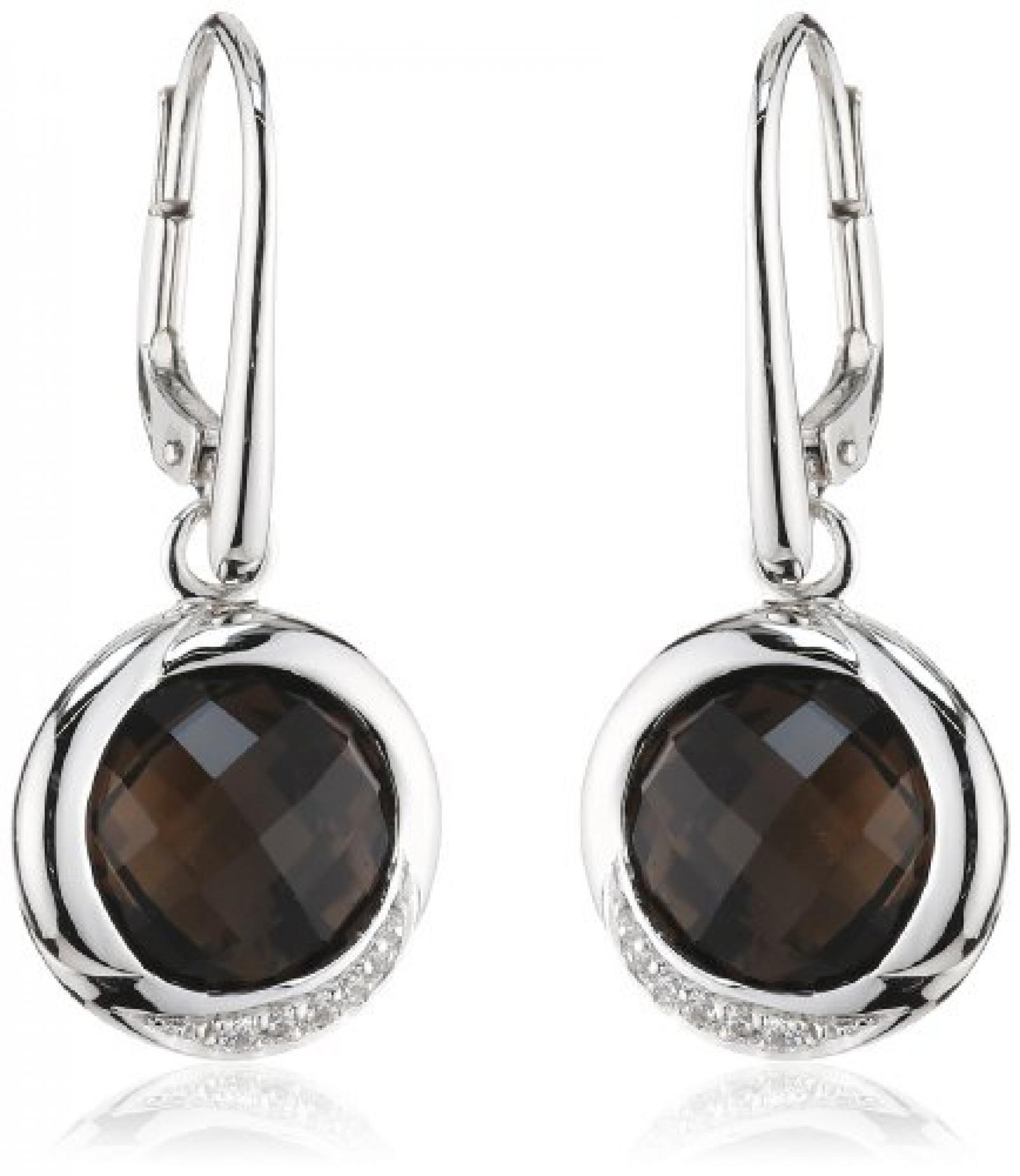 Viventy Damen-Ohrhänger 925 Sterling Silber mit 1 Zirkonia in weiss und 1 Rauchquarz in braun 764394 