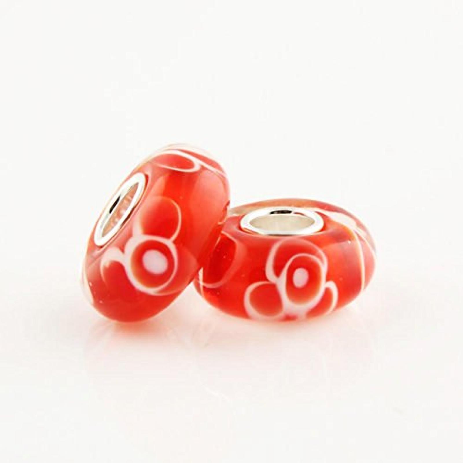 TAOTAOHAS Damen - European Armband Charms Beads, Sterling-Silber 925 mit rot Murano glas perlen, Flora f&uuml;r Sie 