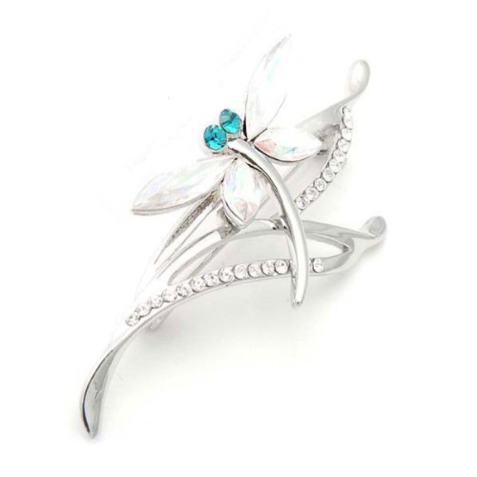 Libelle Brosche Mit Gr&uuml;nen Und Silbernen Swarovski Elements -Kristallen (1271) 