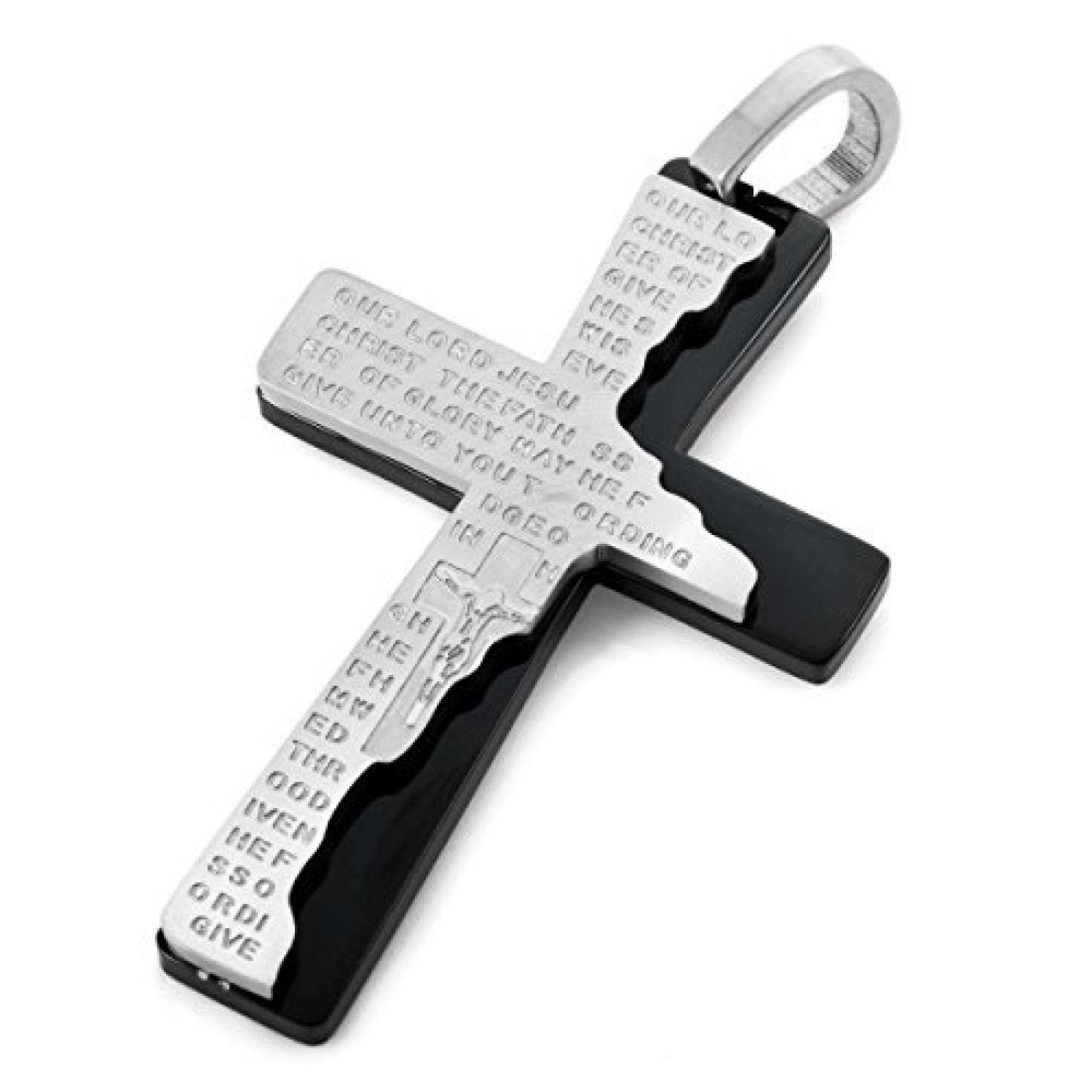 MunkiMix Edelstahl Anh&auml;nger Halskette Silber Schwarz Bibel Lords Prayer Jesus Christ Kruzifix Kreuz Jahrgang Herren ,mit 58cm Kette 