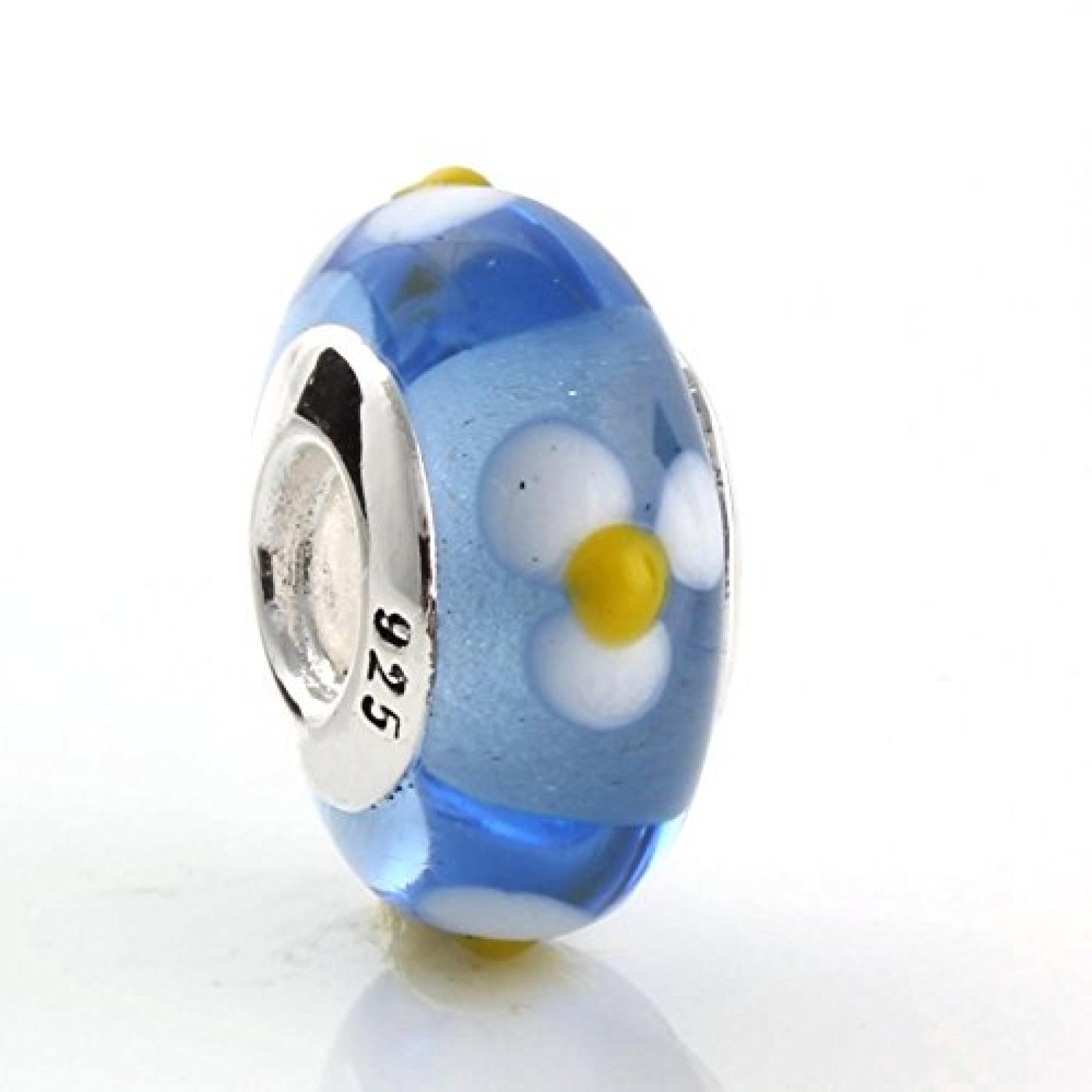 TAOTAOHAS Damen - European Armband charms Beads, Gewinde Sterling-Silber 925 mit hellblau Murano glas Perle, Dotty Blumen 