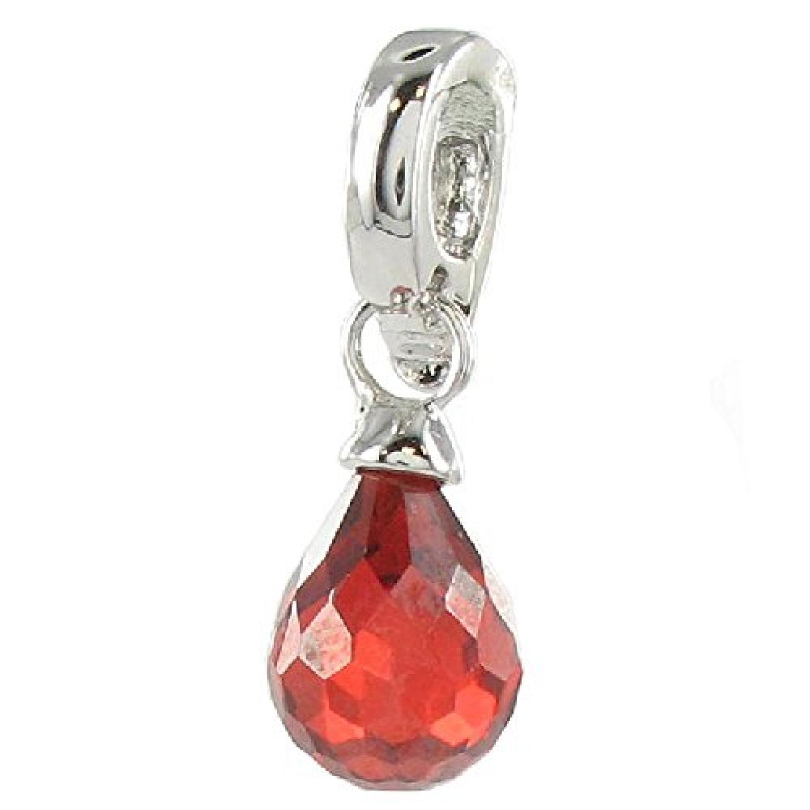 Quiges, Eligo Charms Silver Plated Clip on Charm Red Drop Cubic Zirconia f&uuml;r Viventy/Fossil 5mm Leather Armbands 