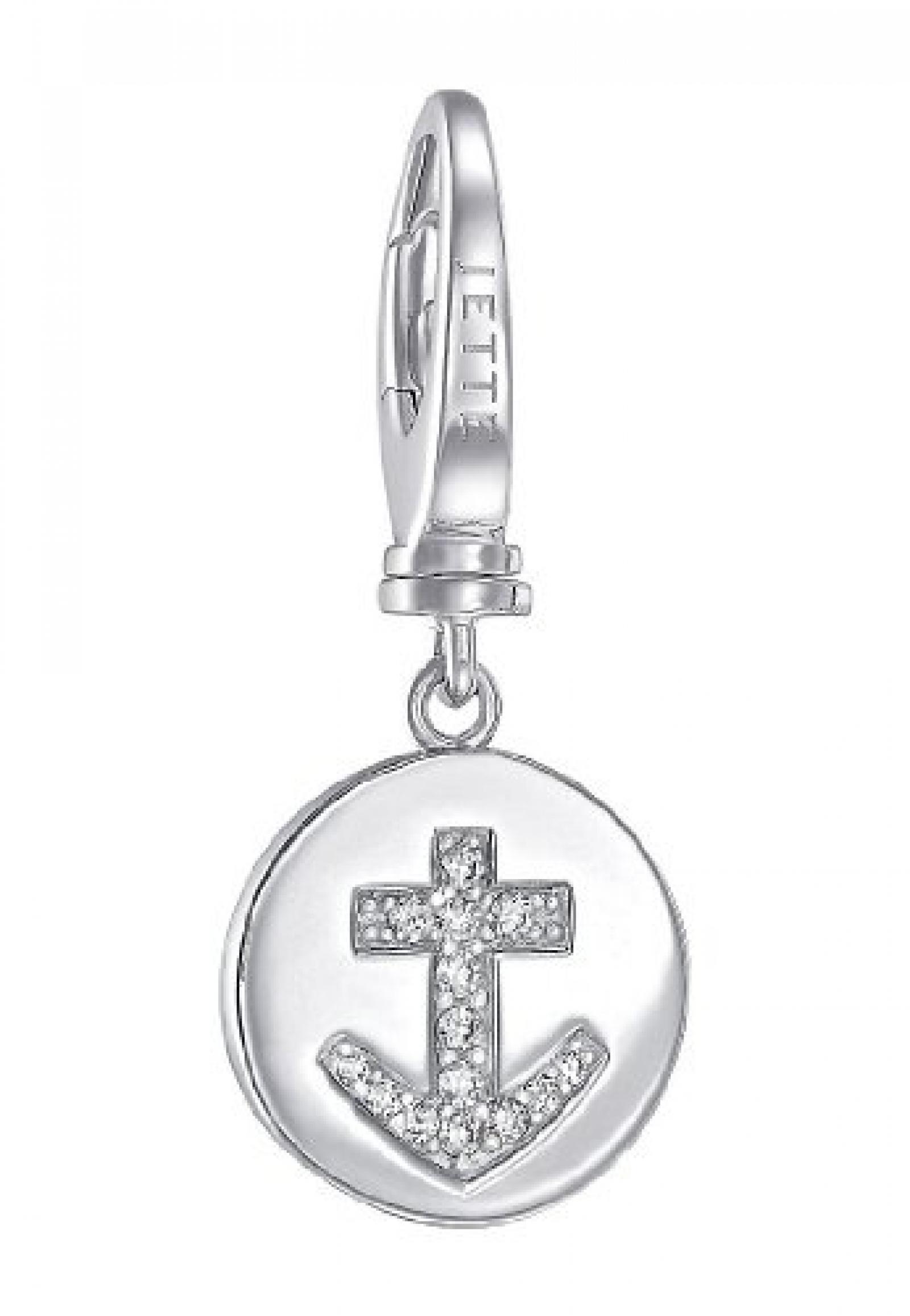 JETTE Charms Damen-Charm Mini Charm Kreuz 925er Silber 14 Zirkonia One Size, silber 