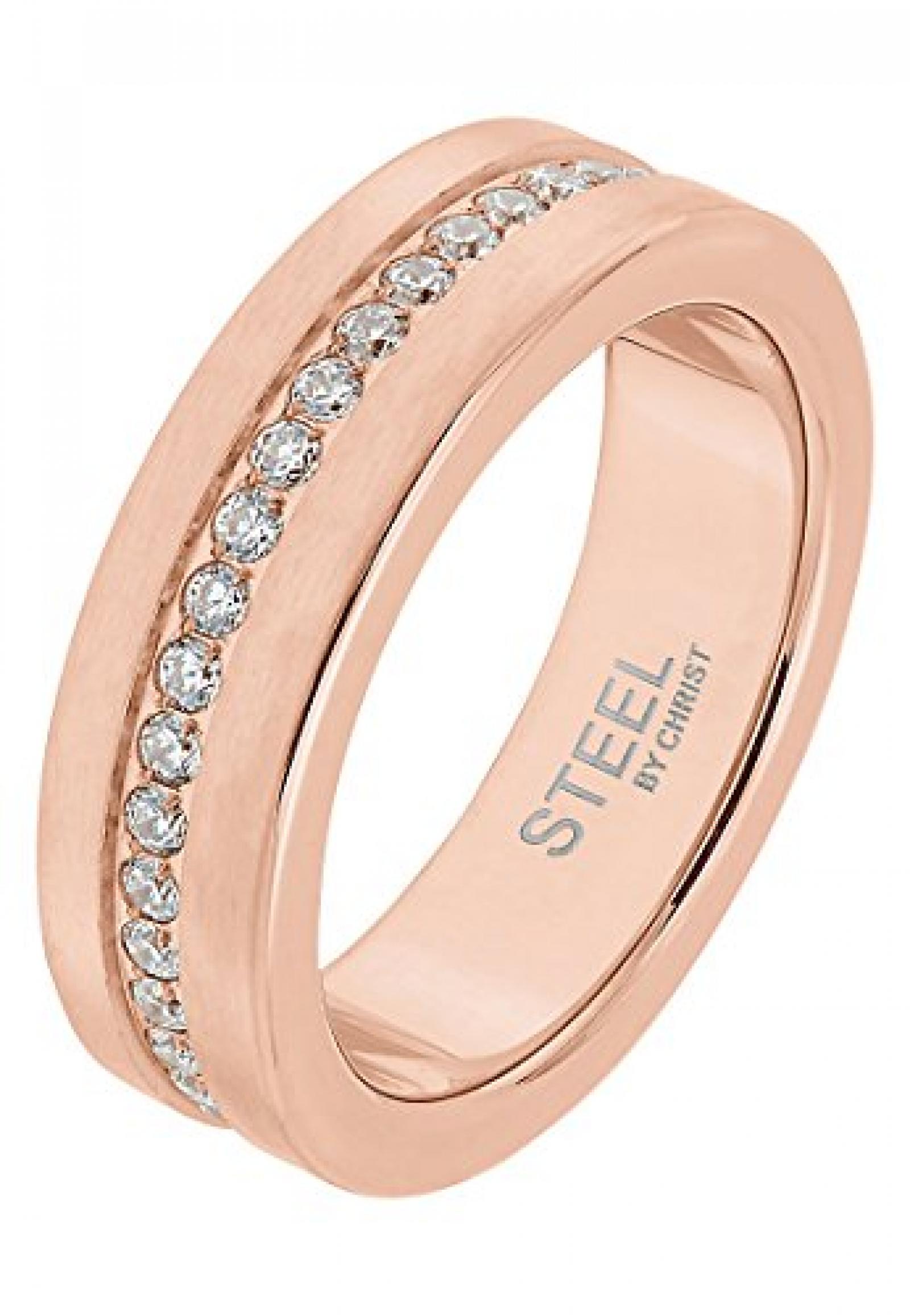 STEEL BY CHRIST Damen-Ring Edelstahl 30 Zirkonia (roségold) STEEL BY CHRIST Damen-Ring Edelstahl 30 Zirkonia (roségold)