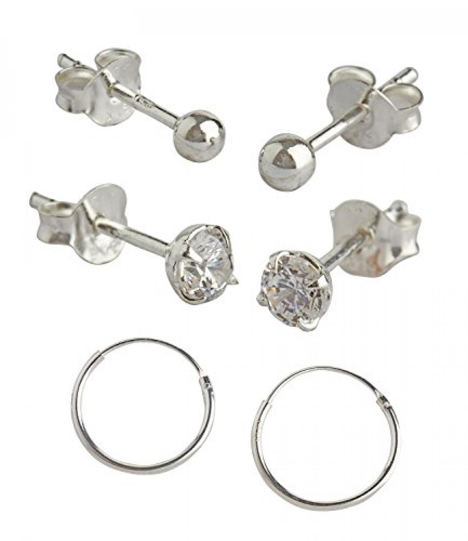 SIX 3er Set Ohrschmuck aus 925er Silber mit Strass und Creolen (293-469) 