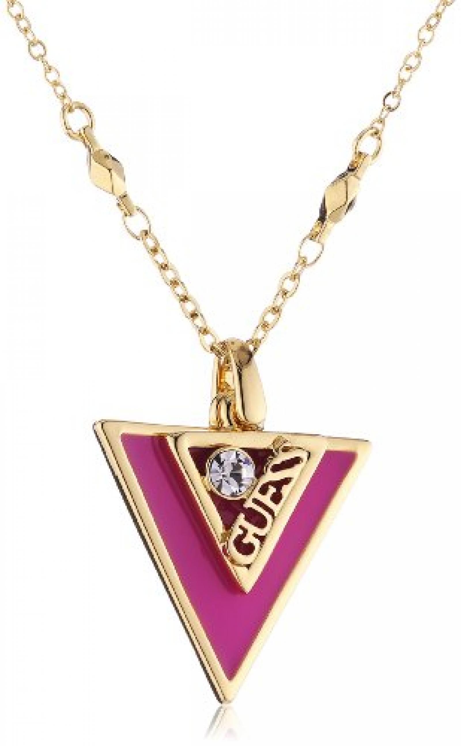 Guess Damen Halskette Iconically Edelstahl Emaille vergoldet pinkes 45 cm UBN71322 