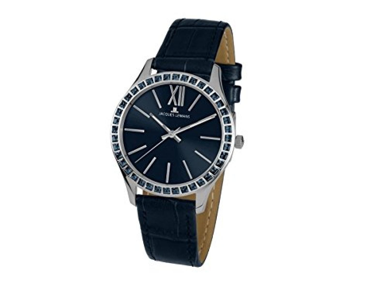 Jacques Lemans 1-1841K ROME Uhr Damenuhr Lederarmband Edelstahl 100m Analog Zirkonia blau Jacques Lemans 1-1841K ROME Uhr Damenuhr Lederarmband Edelstahl 100m Analog Zirkonia blau