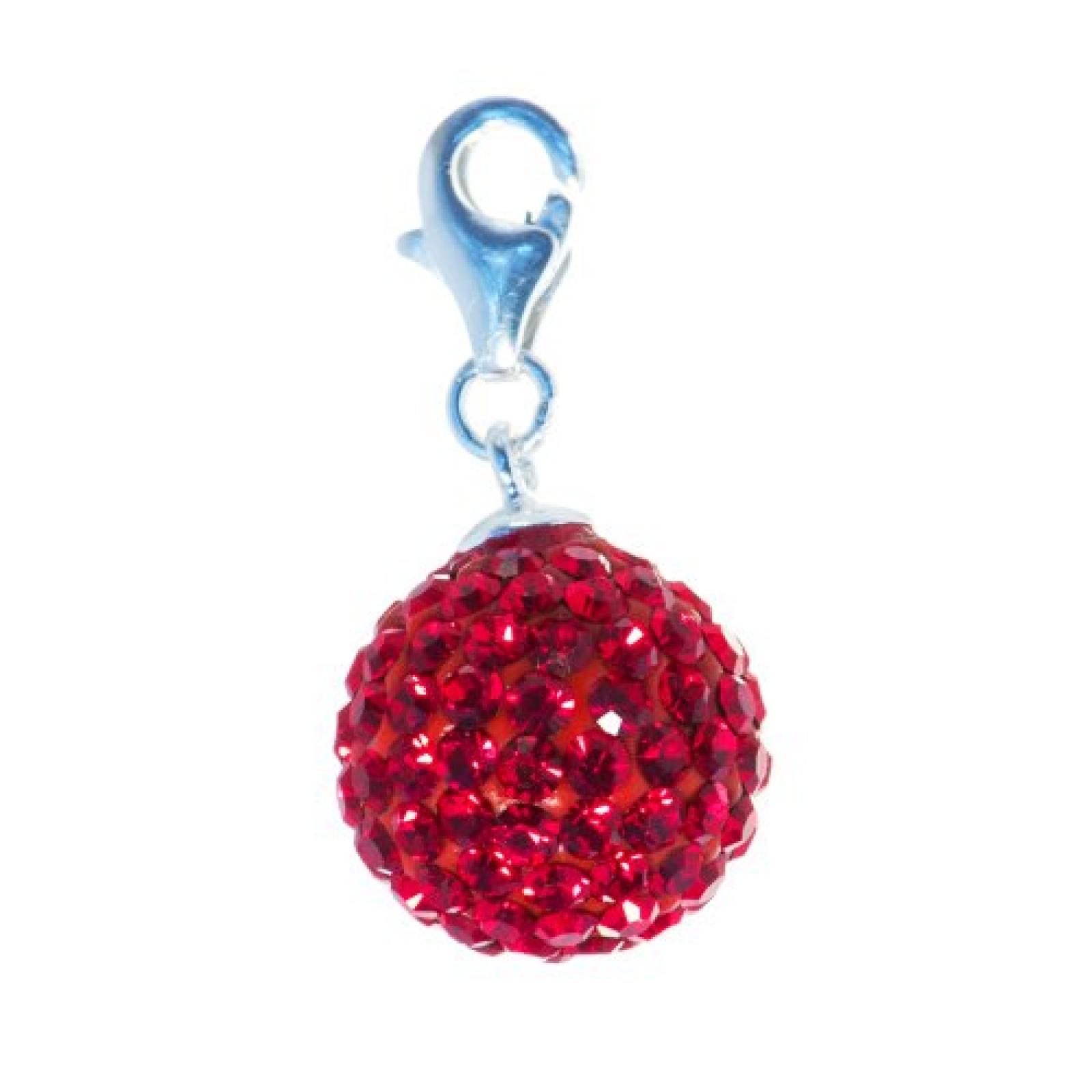 Bella Carina Damen Charm Anhänger Kristall Kugel 12 mm, rot , 925 Sterling Silber 