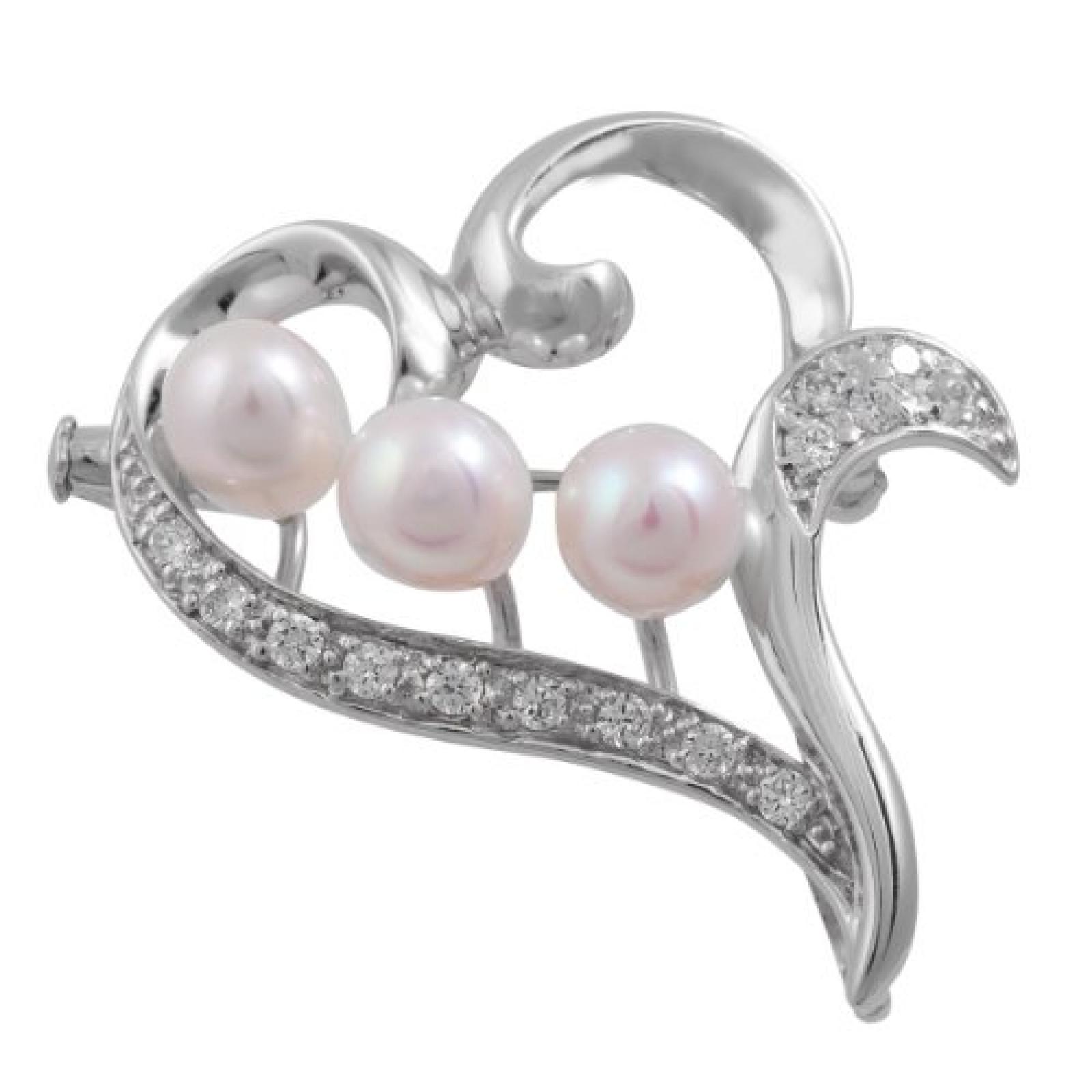 Bella Donna Damen-Brosche 925 3 S&uuml;&szlig;wasser-Zuchtperlen Weiss 14 Zirkonia 102432 